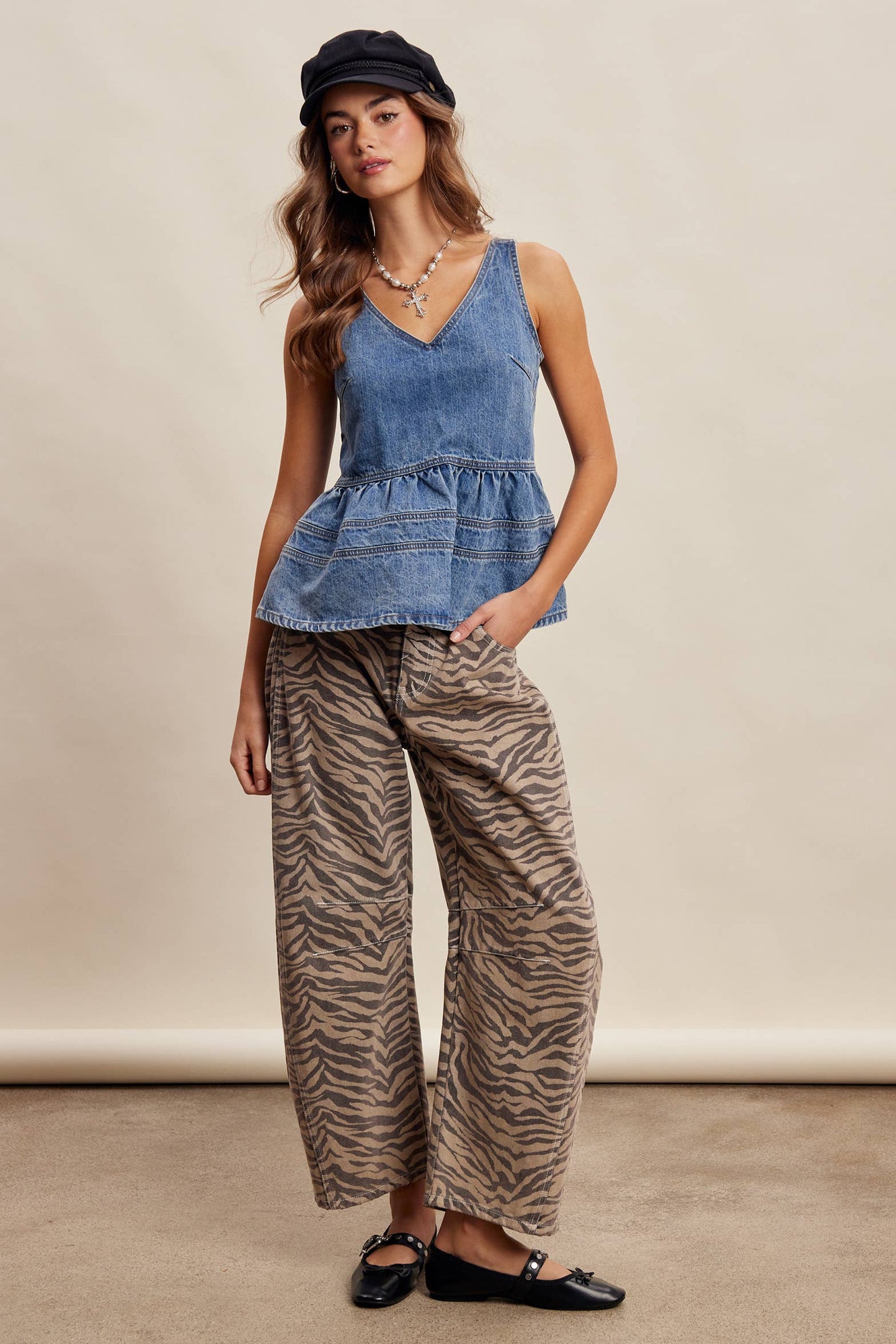 Denim Peplum Tank Top LT1473