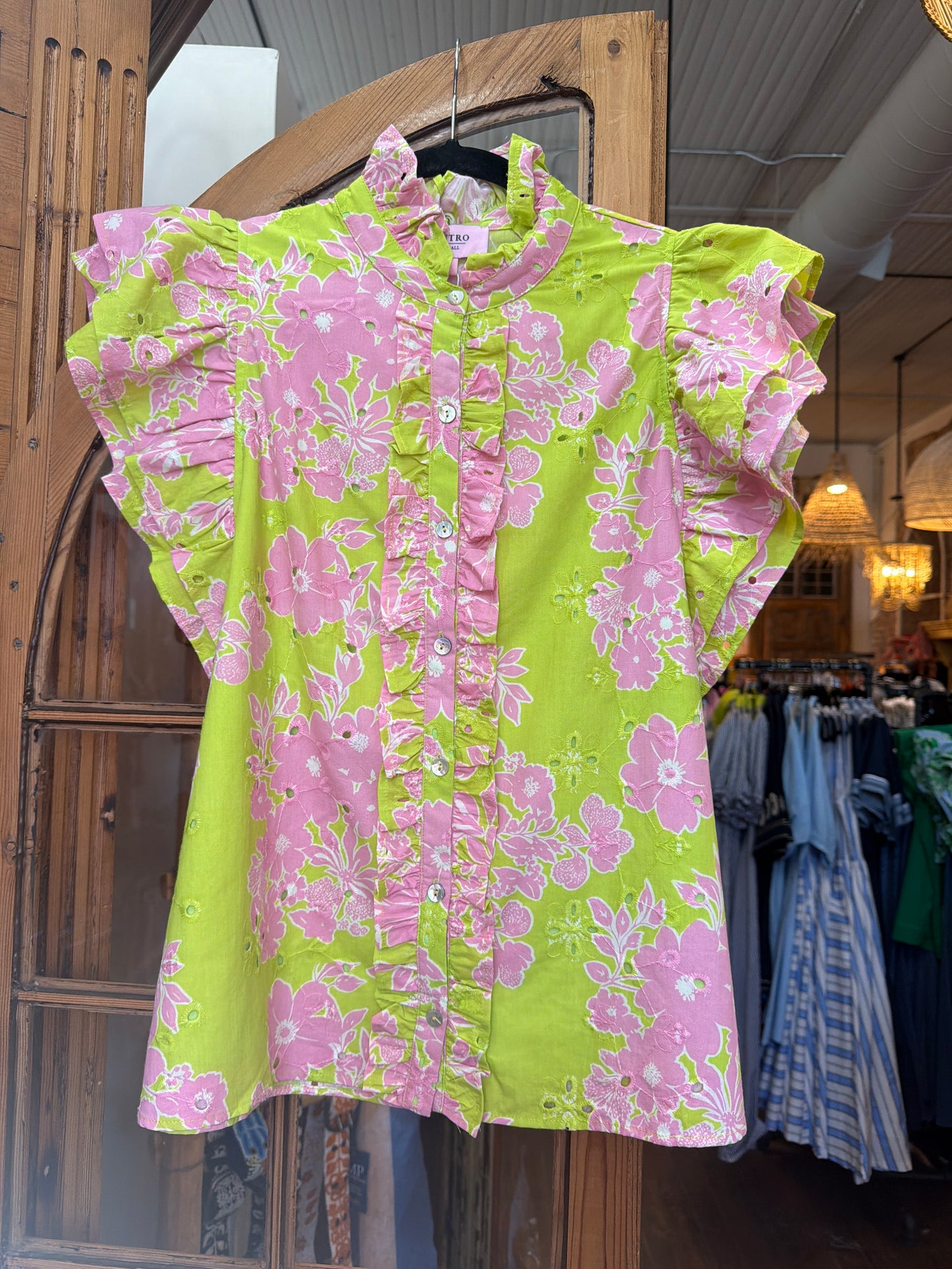 Spring Fling Blouse- Pink and Green
