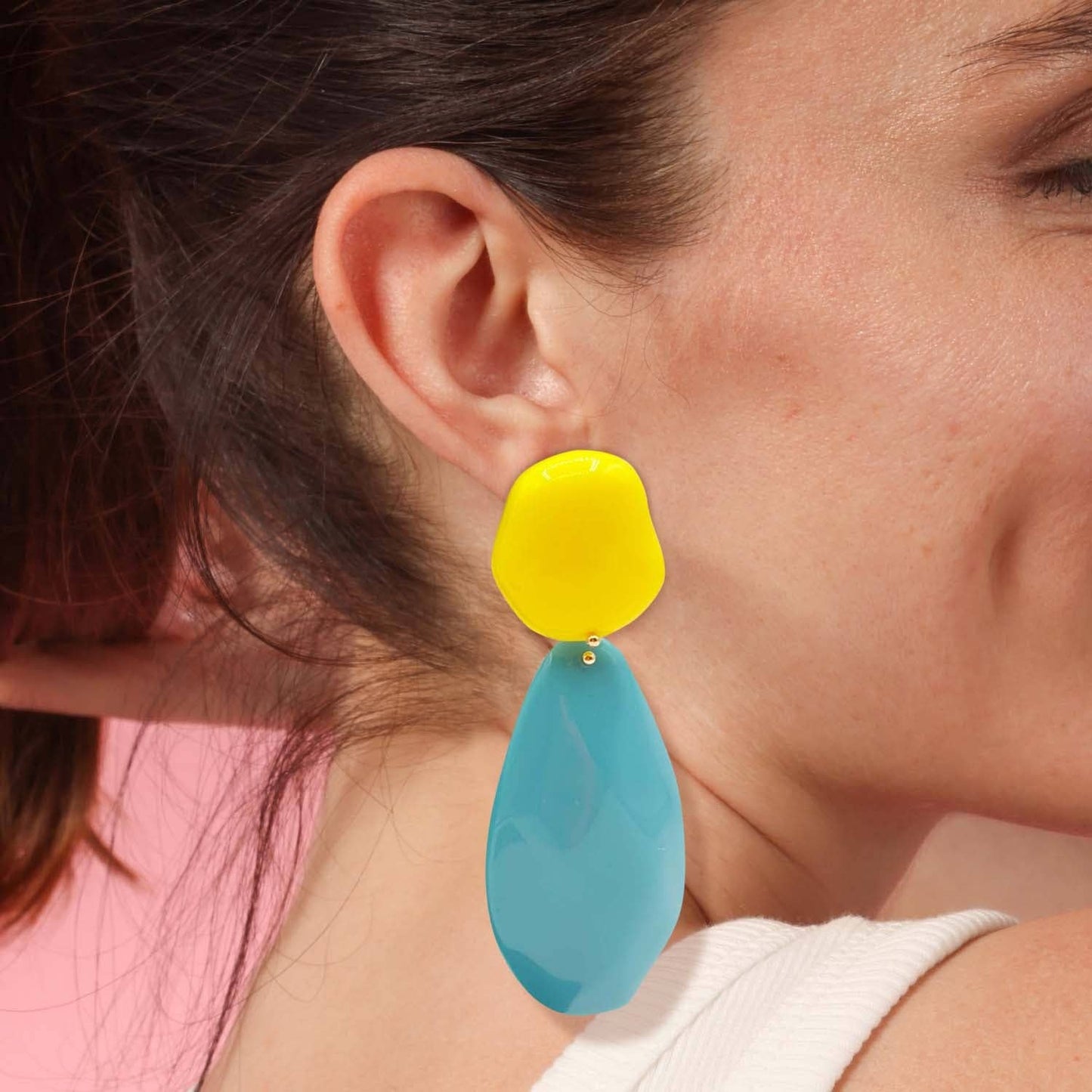 Michael Nash Jewelry - Yellow And Turquoise Pebble Resin Earrings