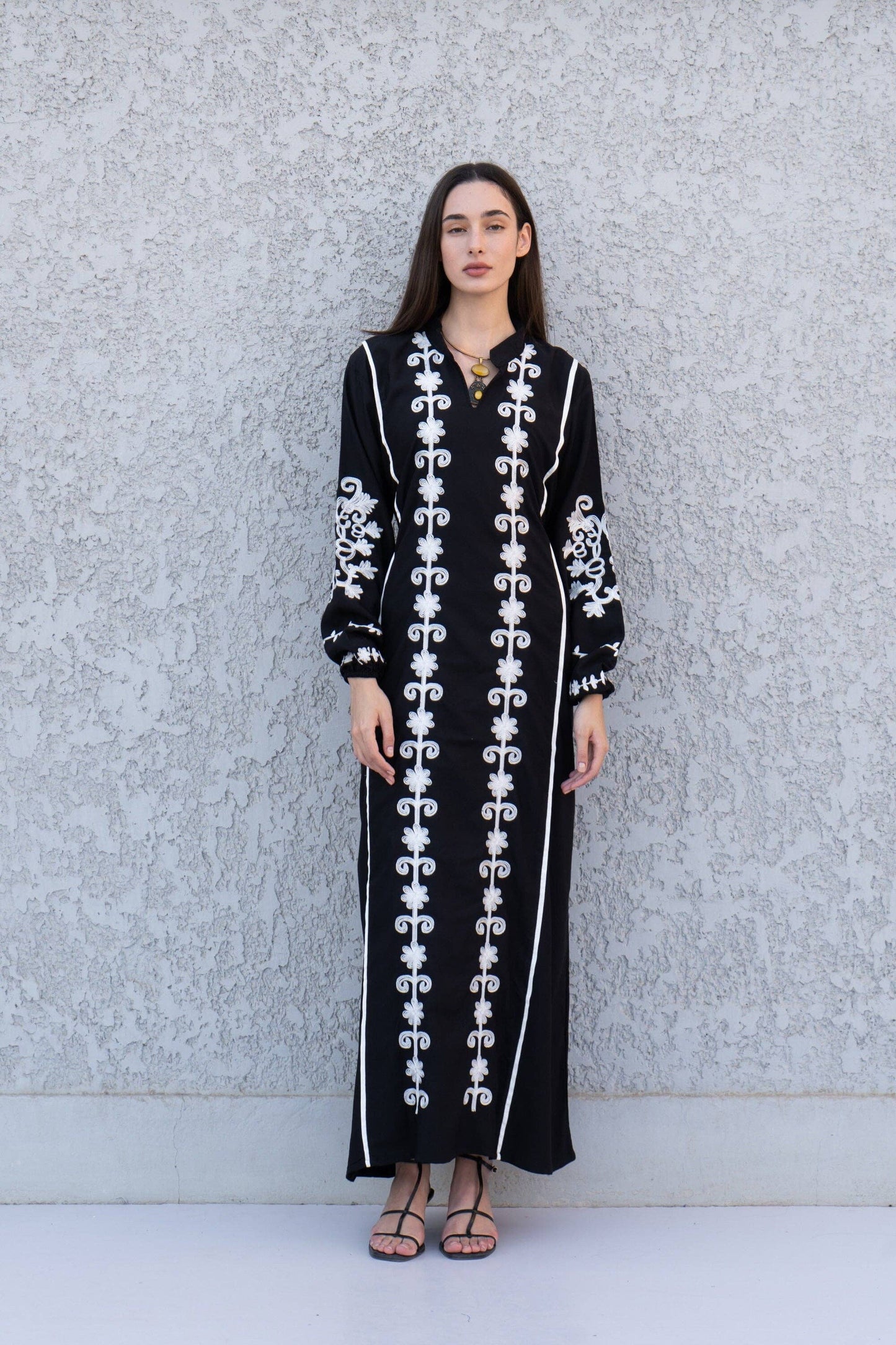 Beautiful black embroidered Kaftan maxi dress, Kaftan maxi