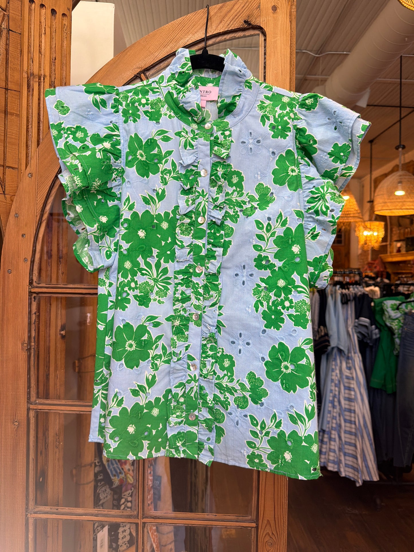 Spring Fling Blouse- blue and green