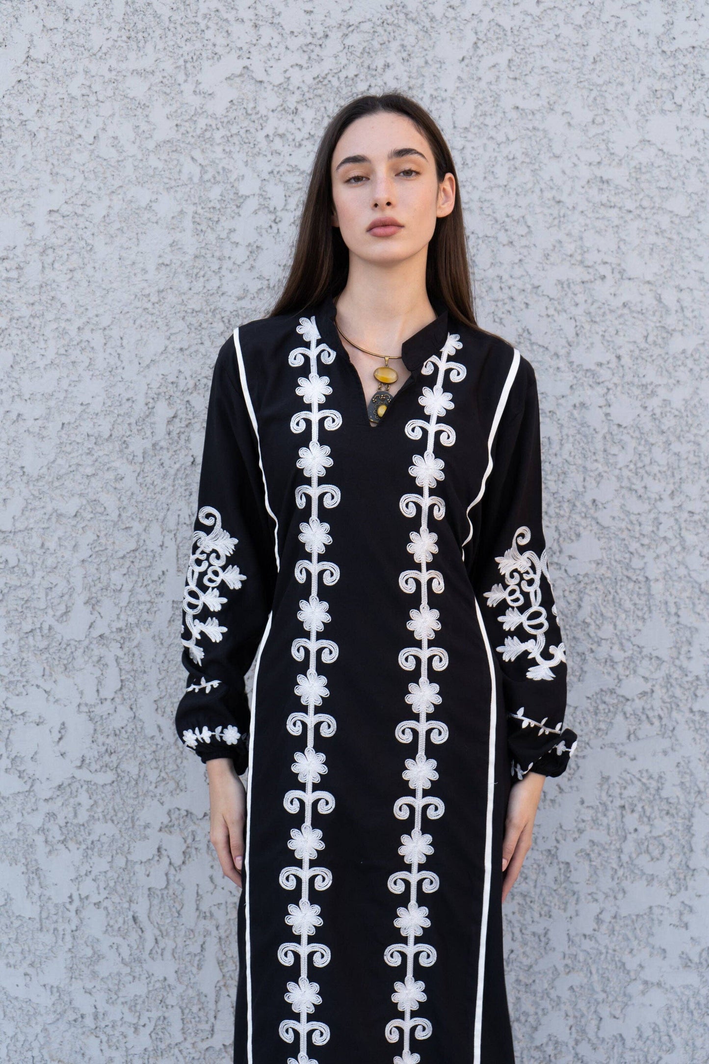Beautiful black embroidered Kaftan maxi dress, Kaftan maxi