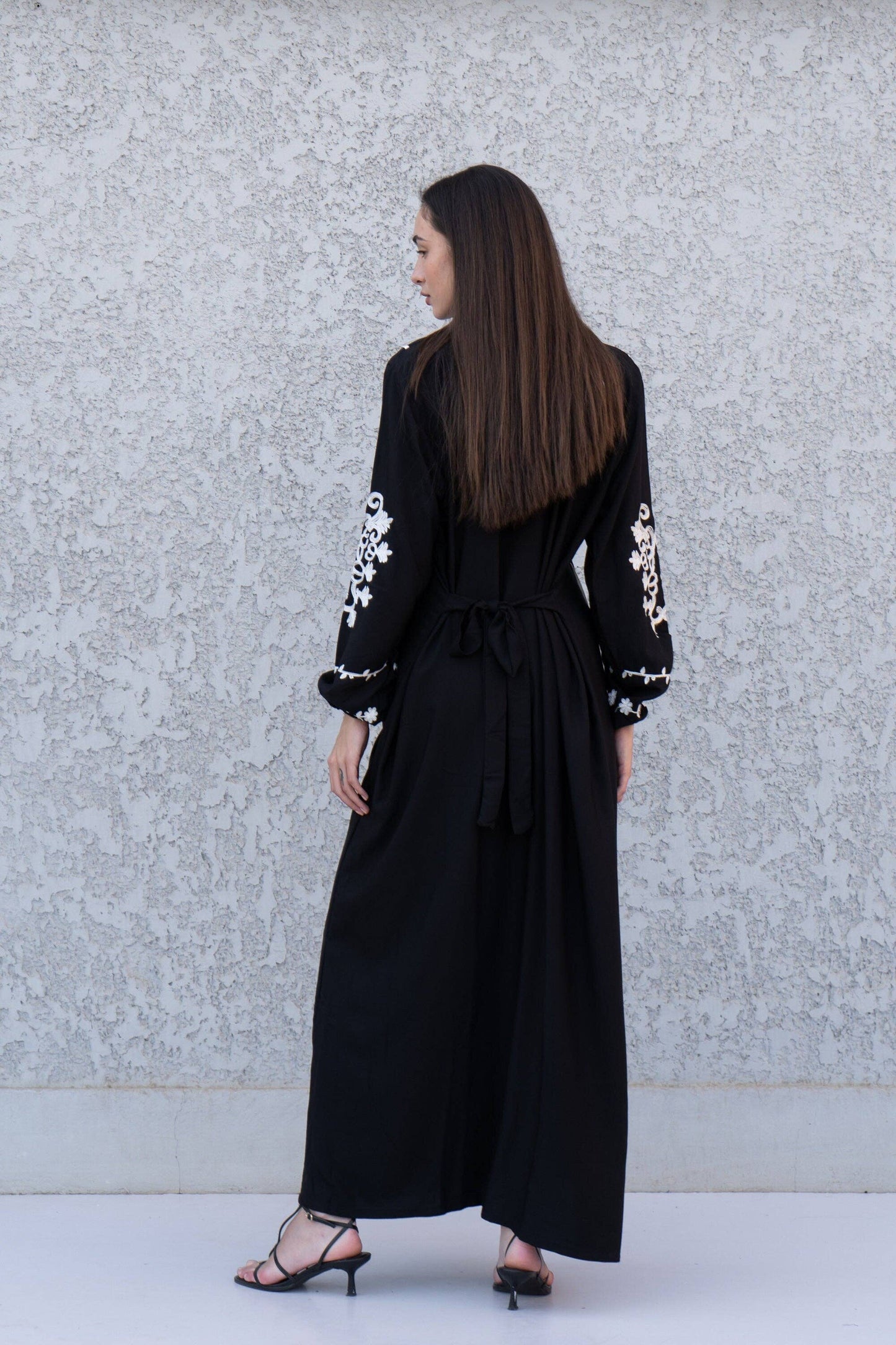 Beautiful black embroidered Kaftan maxi dress, Kaftan maxi