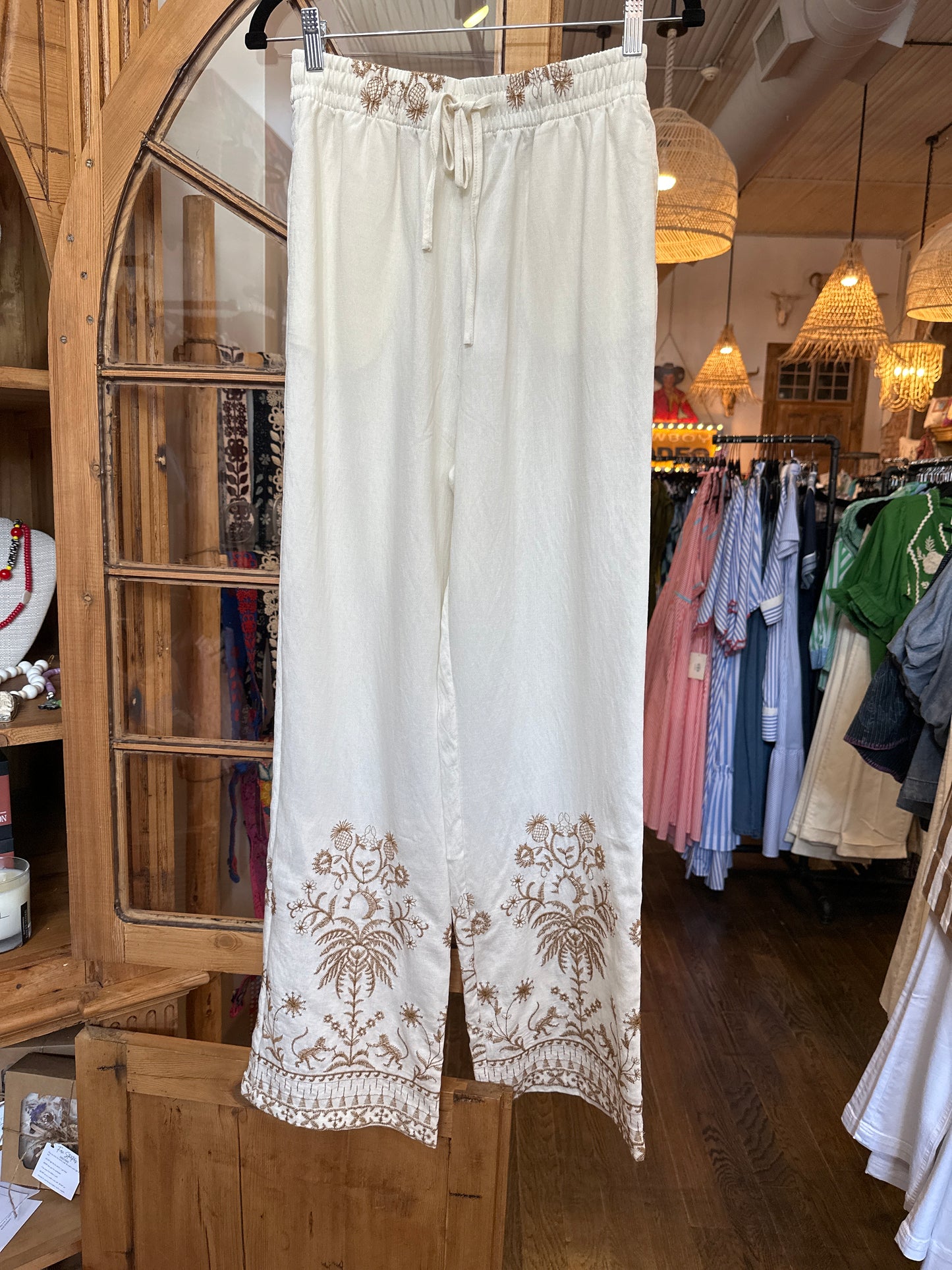 Off White Embroidered Pants