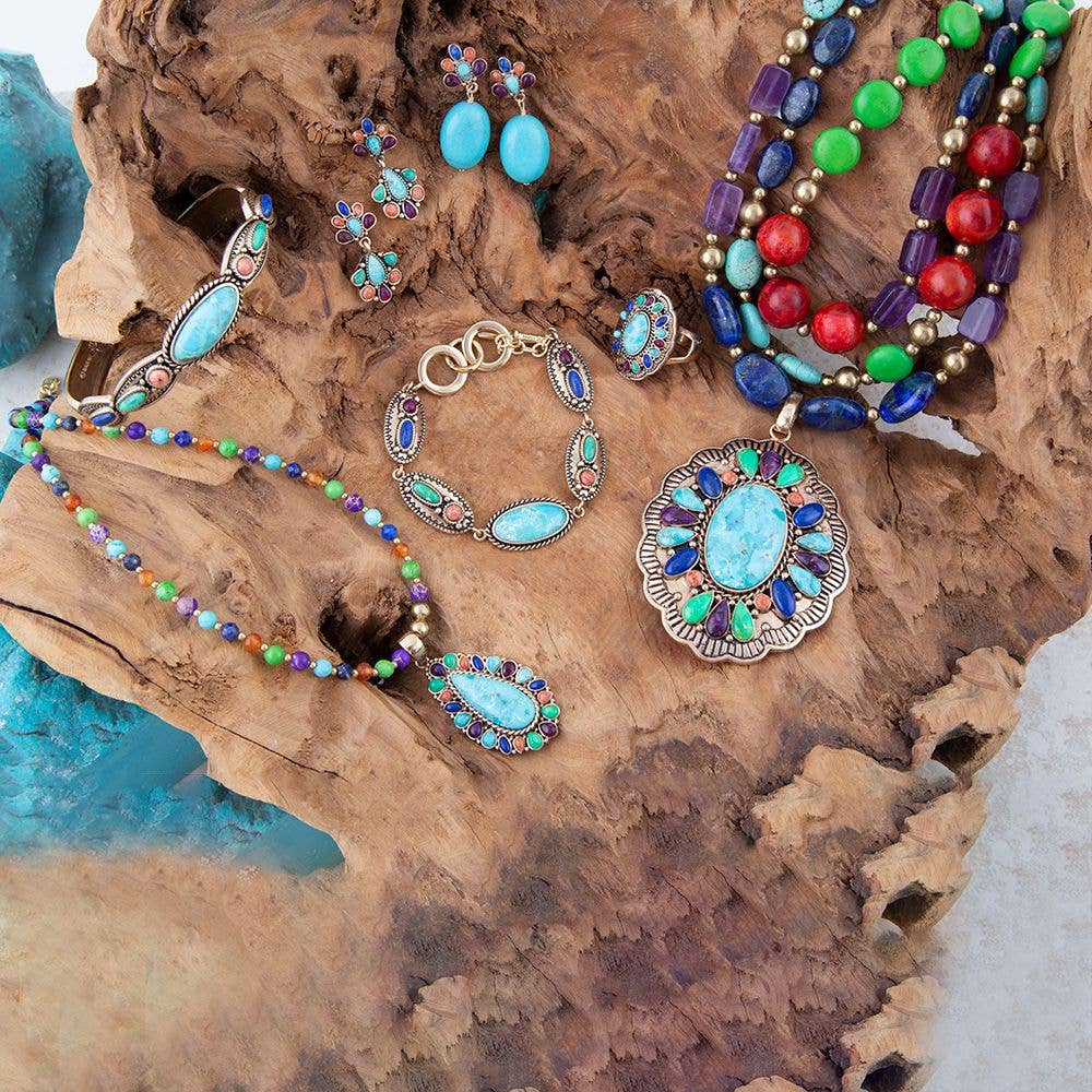 Concho Colorful Double Golden Drop Earrings