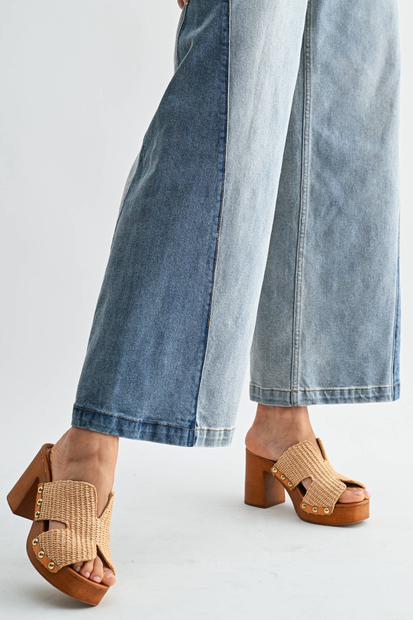 Wide-Leg Two-Tone High Waist Denim Jeans