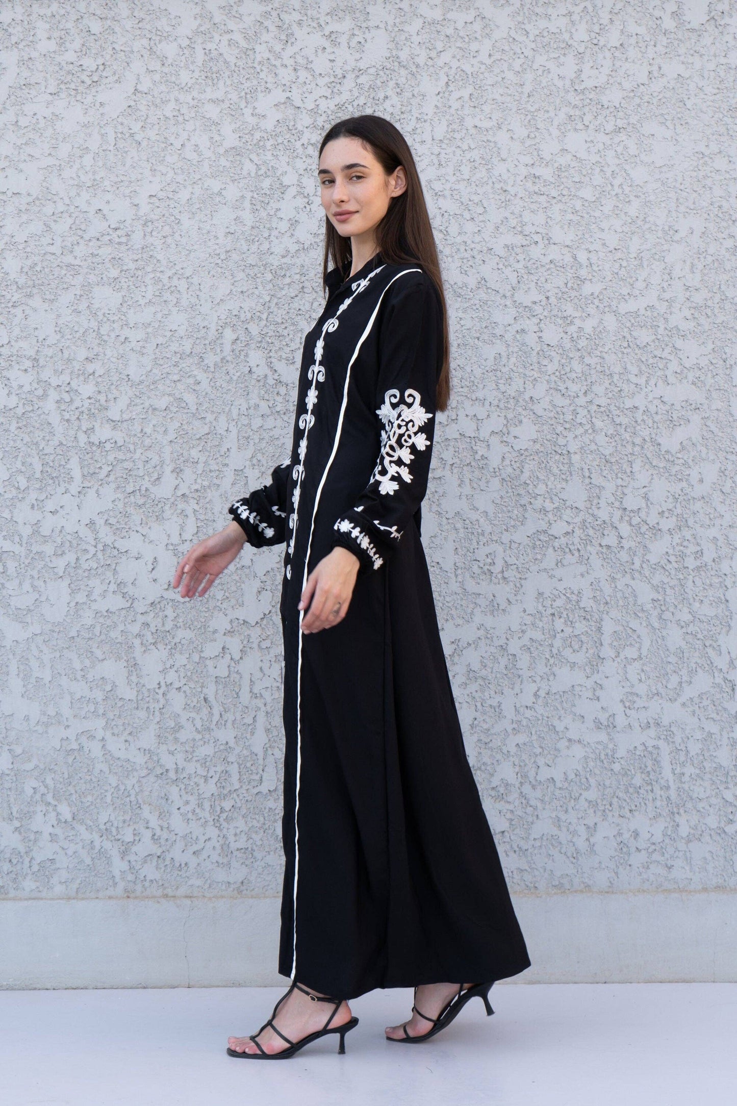 Beautiful black embroidered Kaftan maxi dress, Kaftan maxi