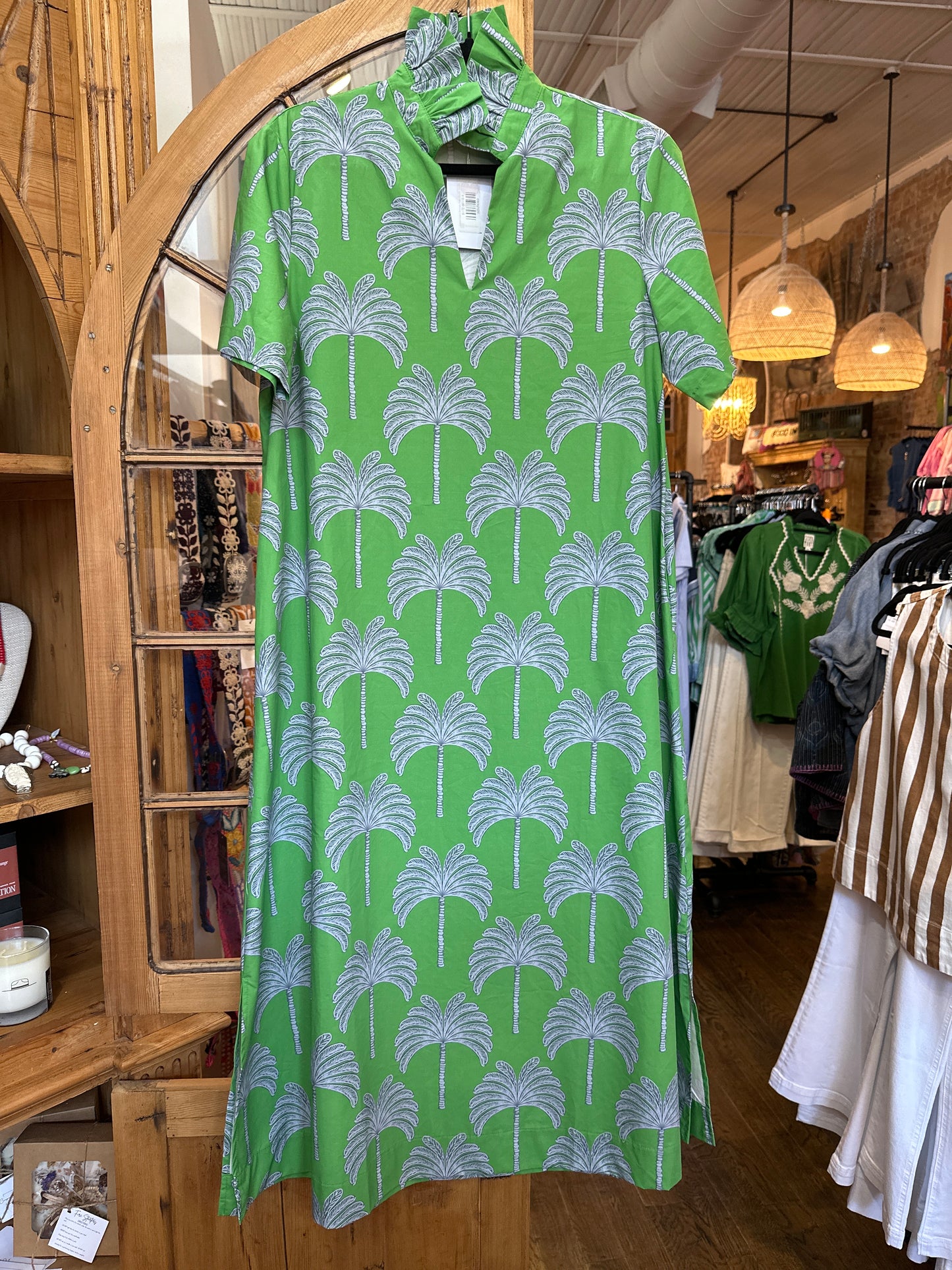 Caryn Lawn Goergia Palm Dress- Green