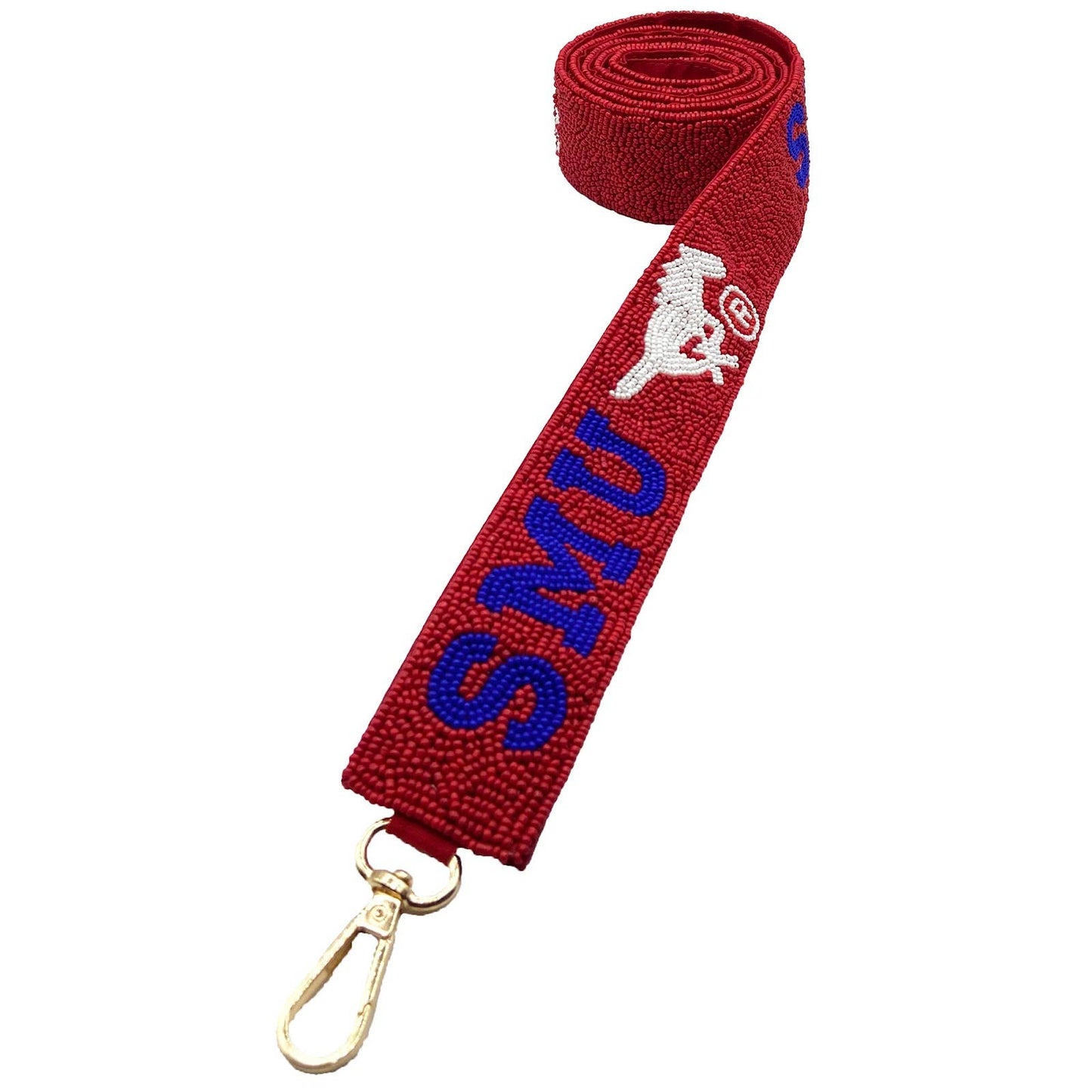 RED SMU BEADED BAG STRAP