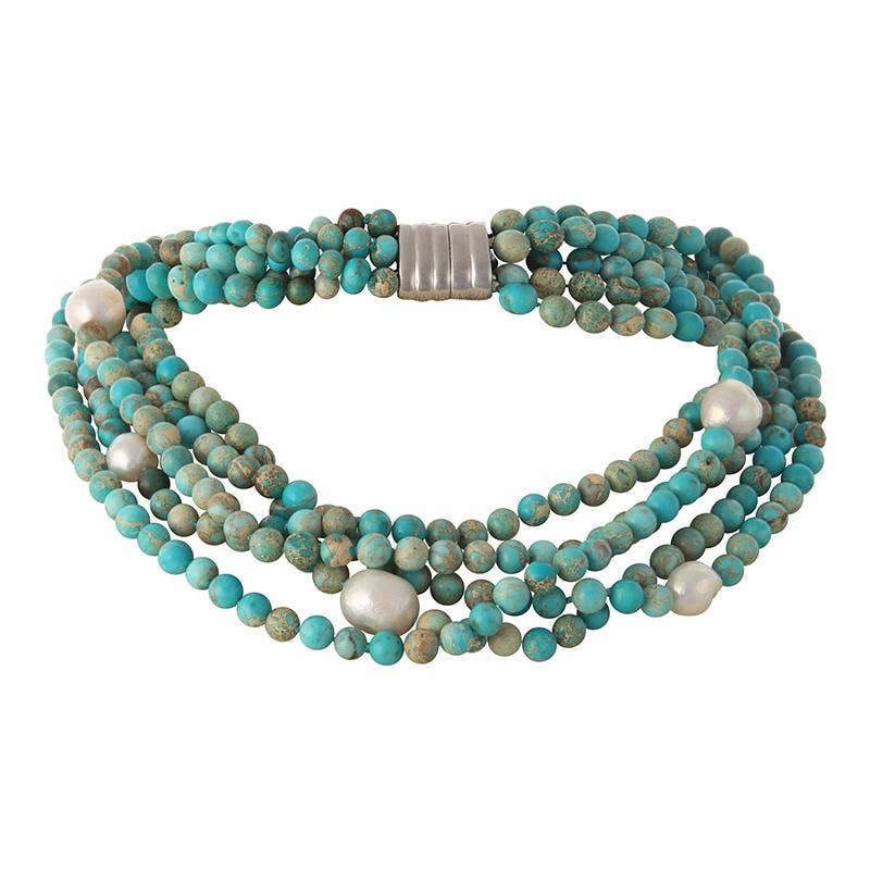 Girl With A Pearl -5-STRAND NATURAL JASPER & PEARL CHOKER