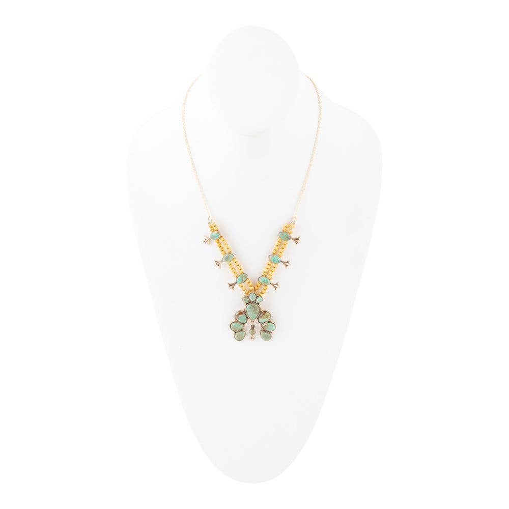Squash Blossom Statement Blue Turquoise Golden Necklace