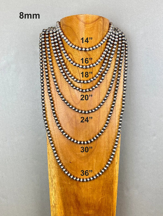 The "Loretta" 8mm Sterling Silver Navajo style Pearl Necklace