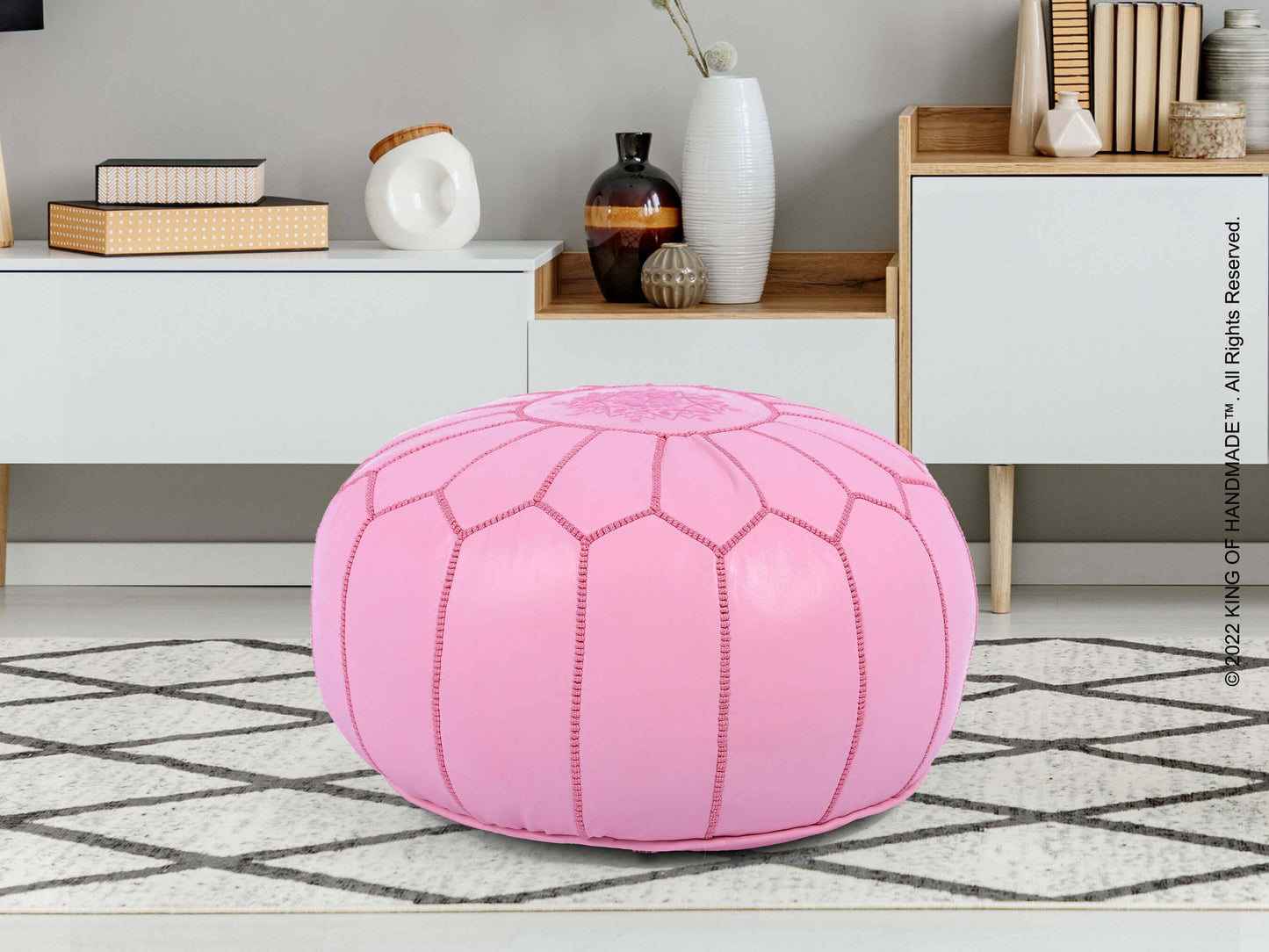 King Of Handmade - Pink Ottoman Leather Pouf - New Home Gift