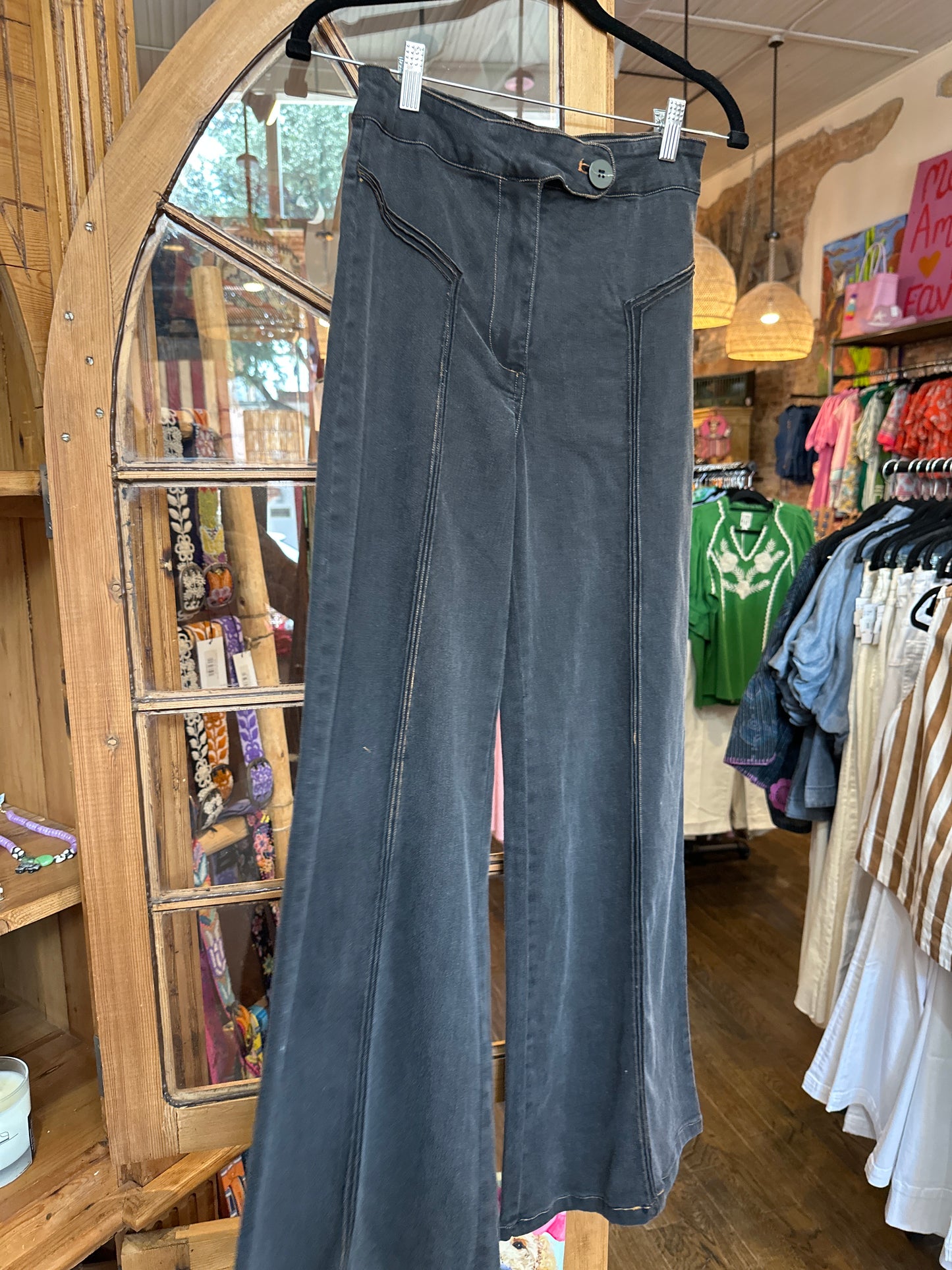 black high Waisted Flare pants with Stitching detail