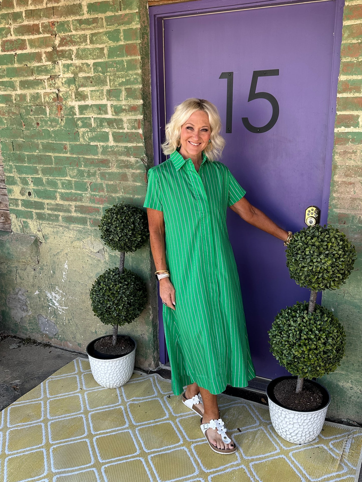 Caryn lawn Millie Dress Green Stripe