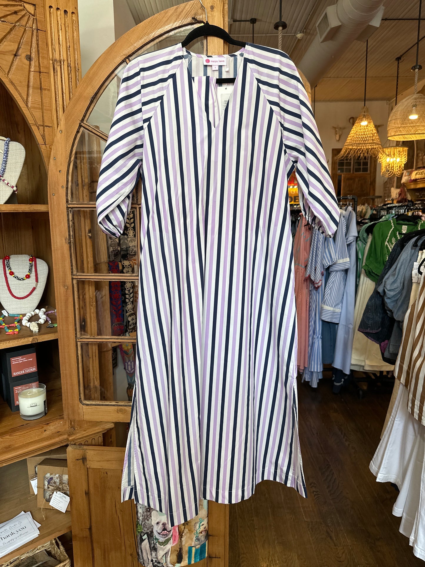 Caryn Lawn Coco Palm Beach dress lavender & navy