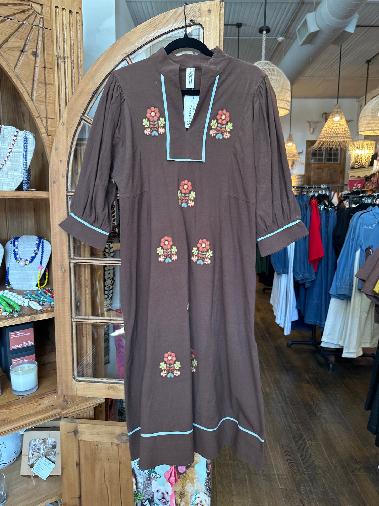 Uncle Frank Kaftan with folkloric Embroidery- Coffee