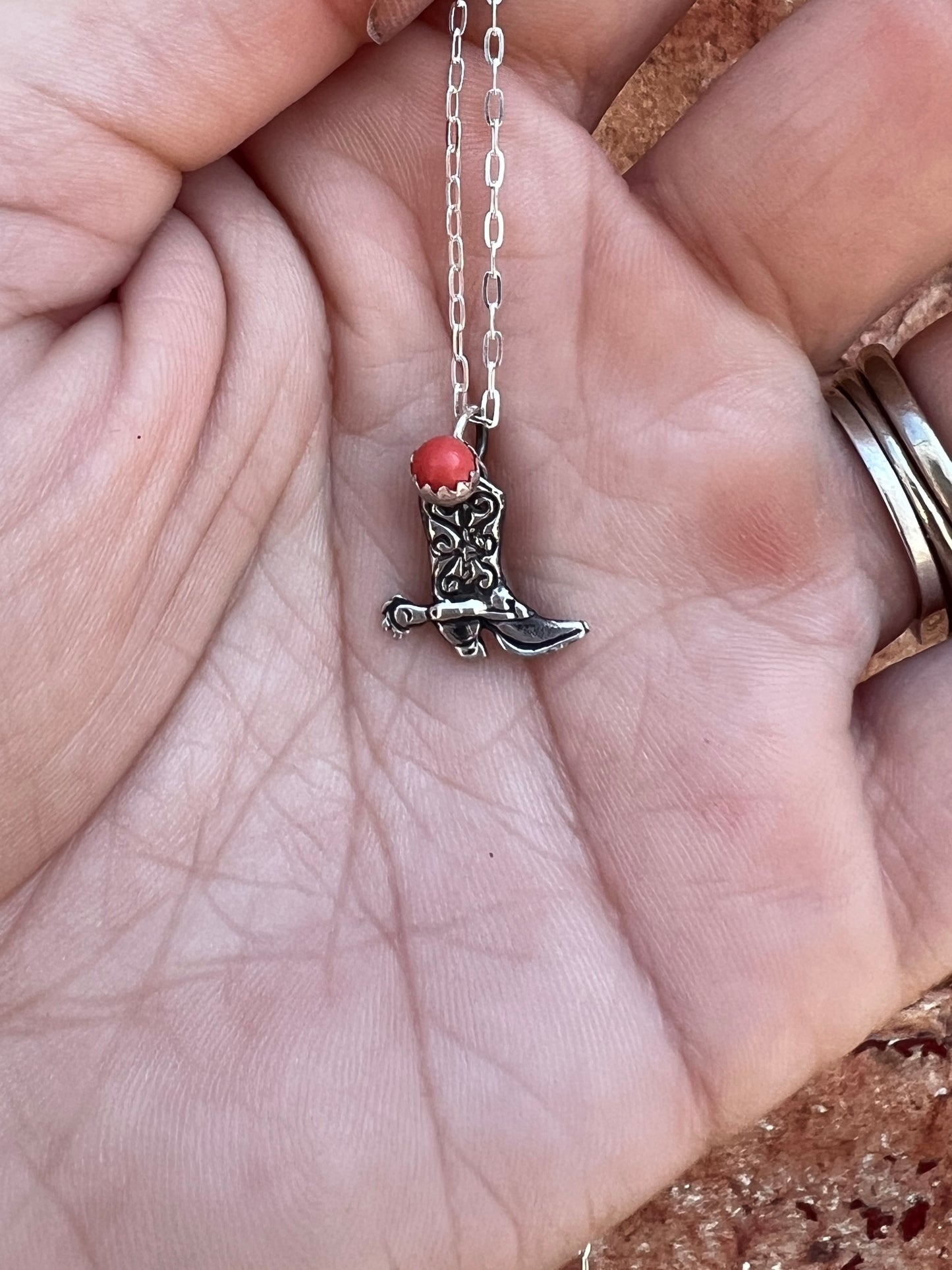 Cactus Rose Studios “boot scootin’ ” charm necklace- coral