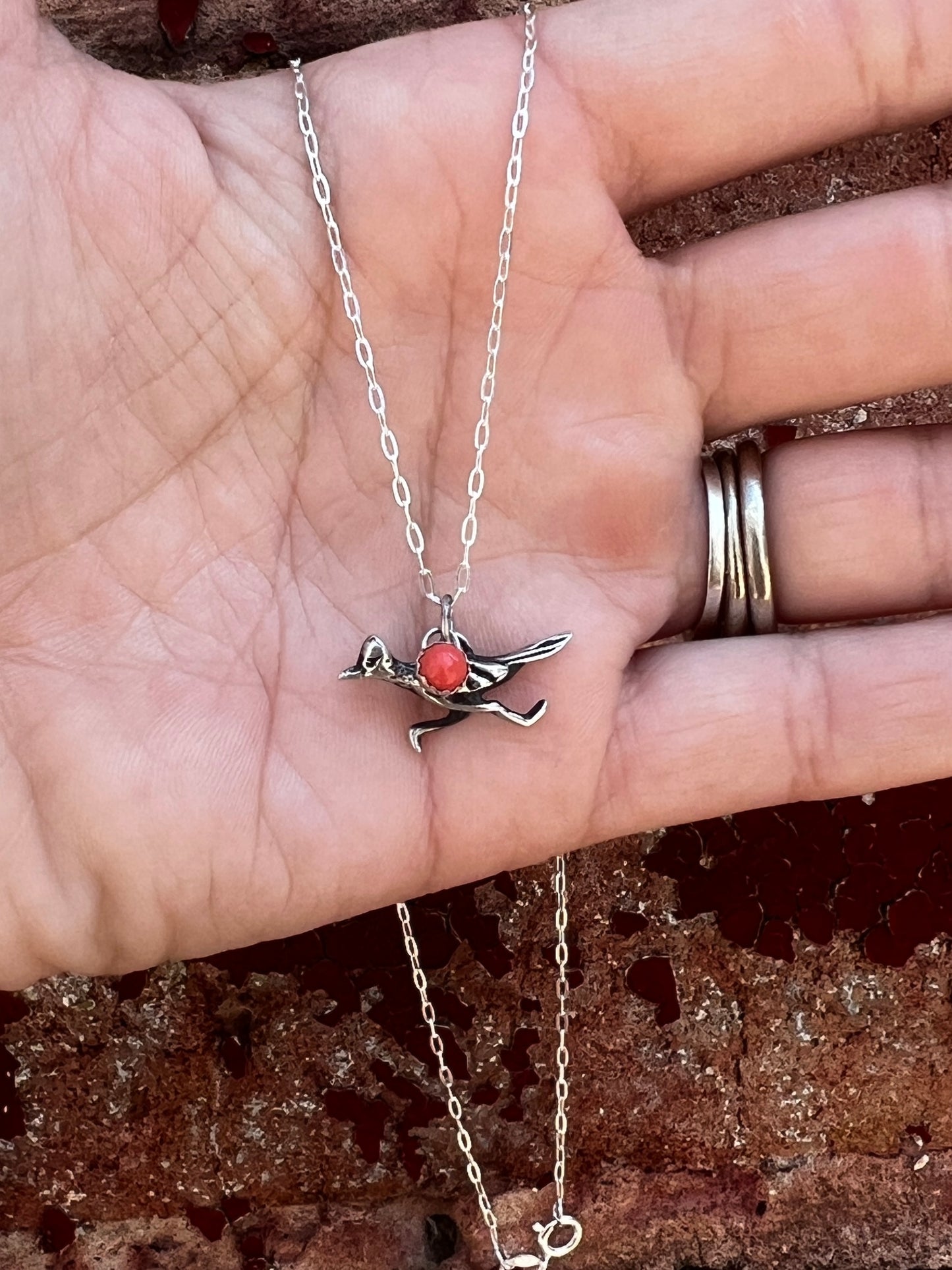 Cactus Rose Studios “Beep-Beep” charm necklace- coral