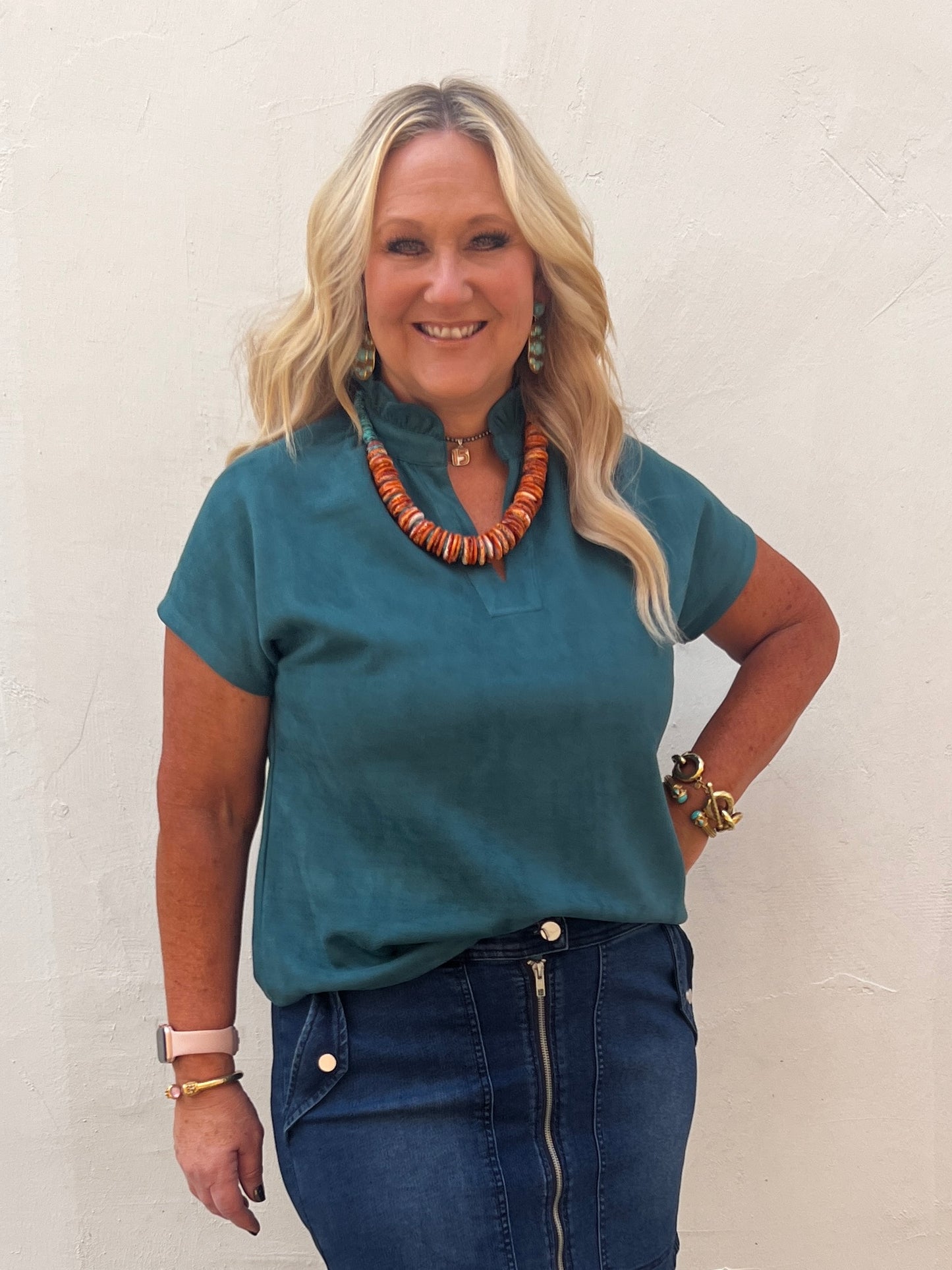 The "Kaycie" Suede Top- Teal
