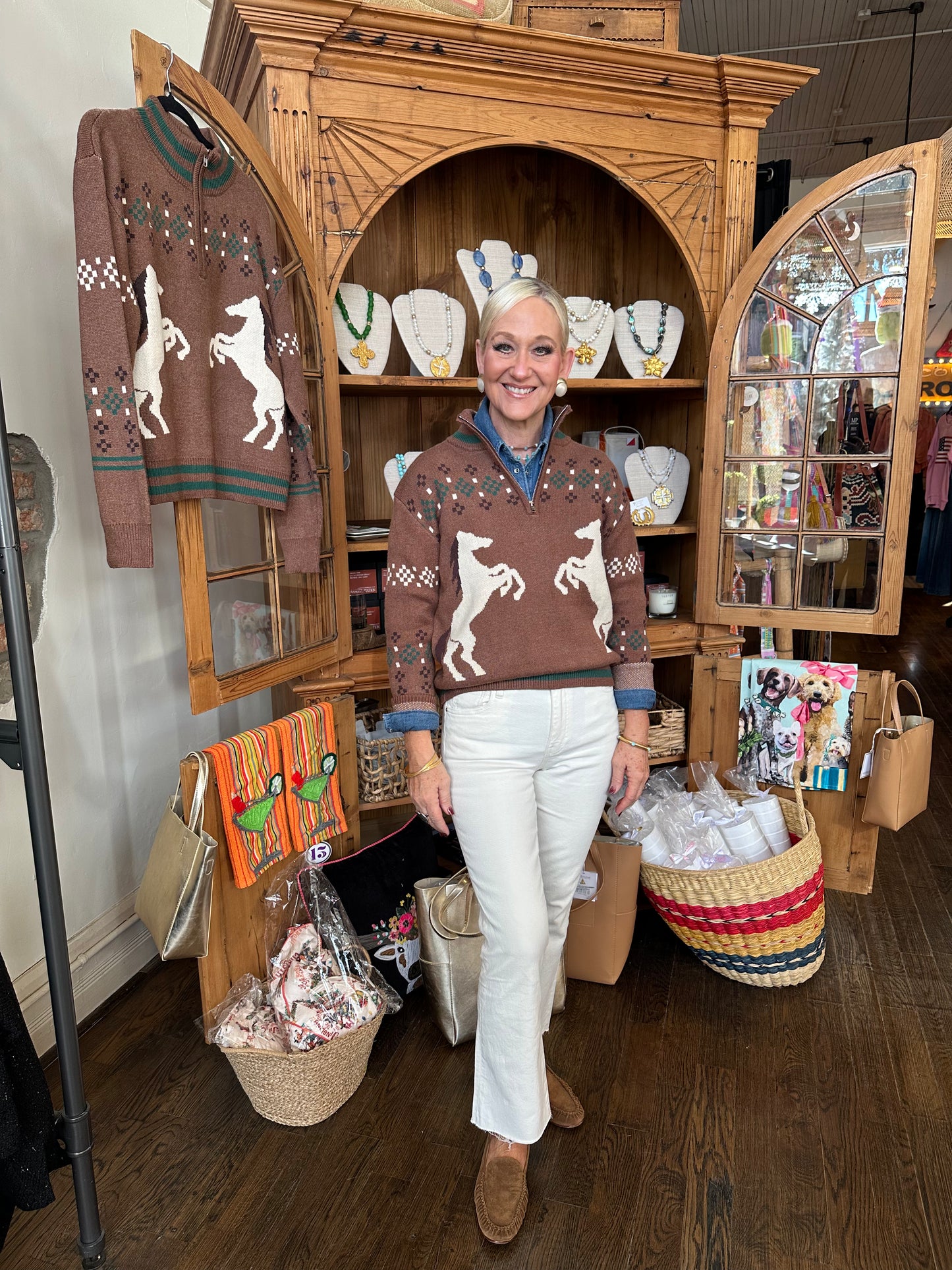 Horse Knit Half Zip Sweater