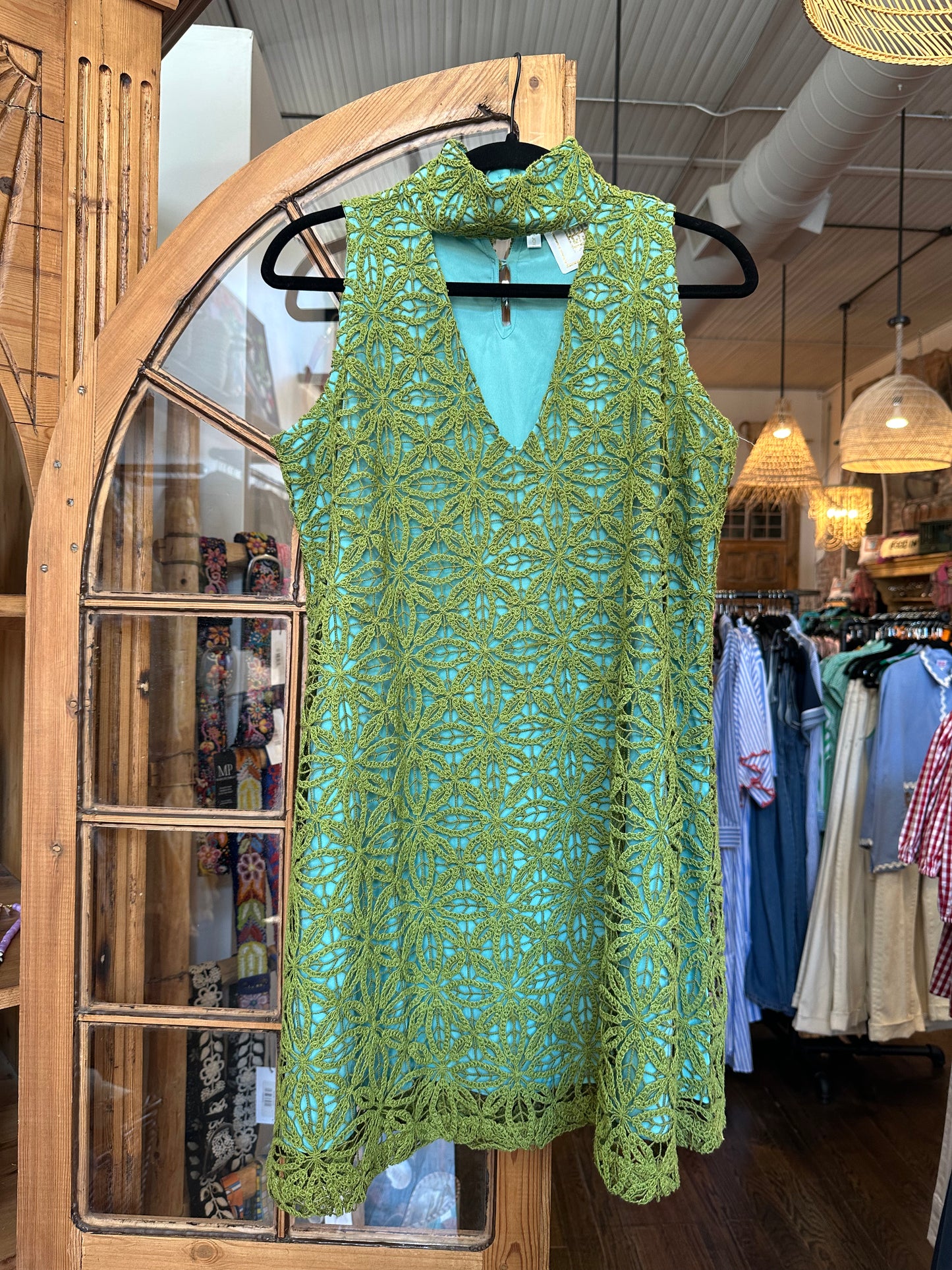 Emily McCarthy olive hour crochet mini dress