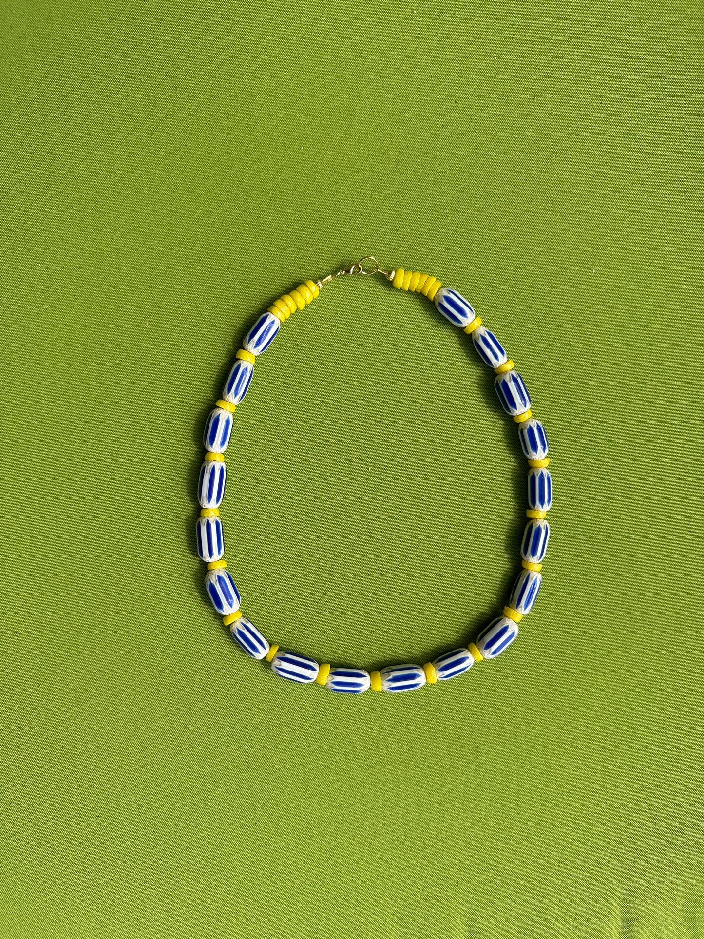 Blue stripe and yellow necklace