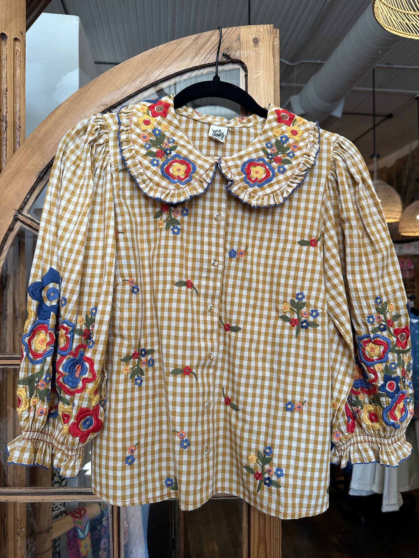 Ivy Jane Check Garden Top- Gold