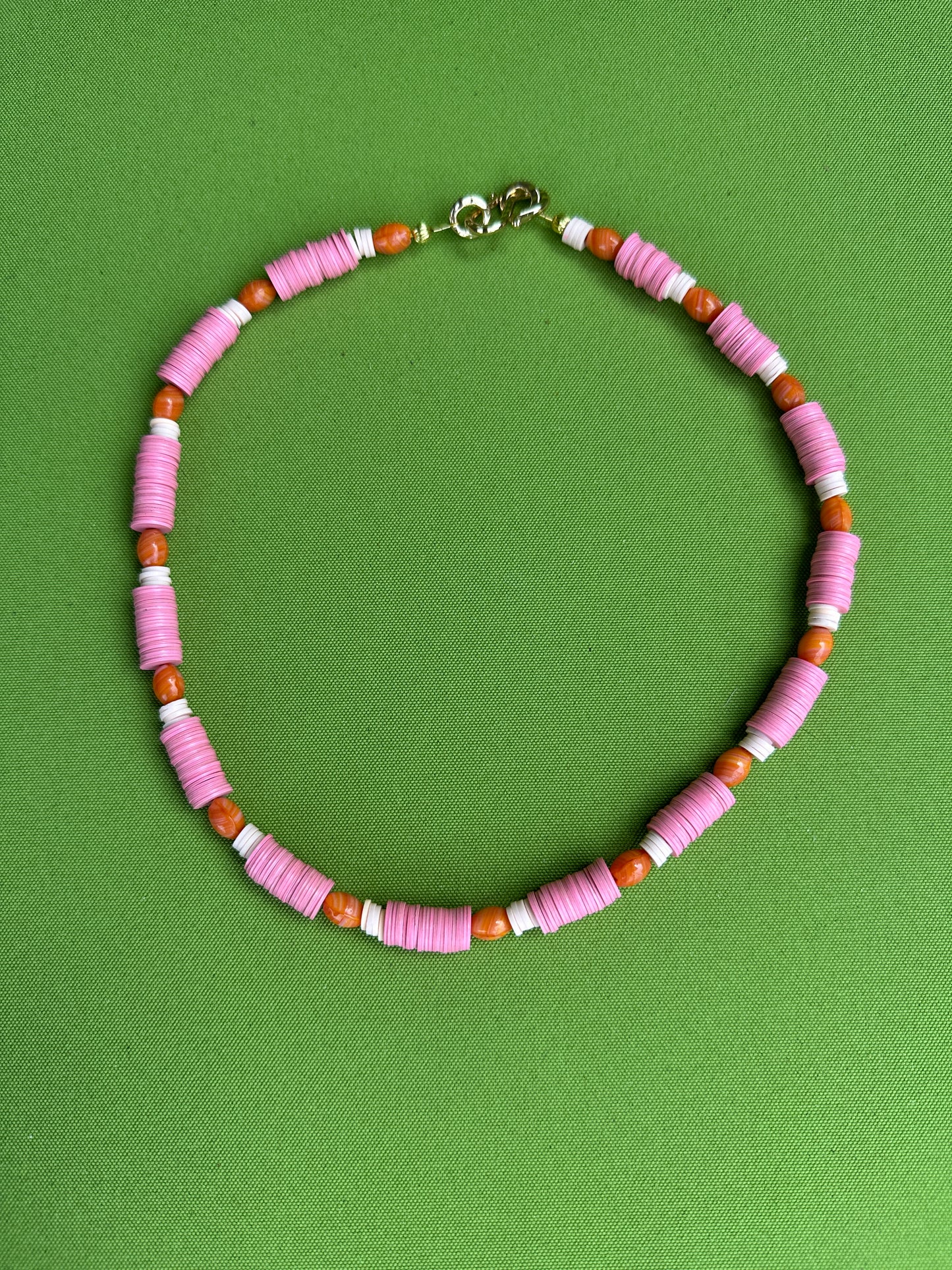 Pink and orange beaded necklace