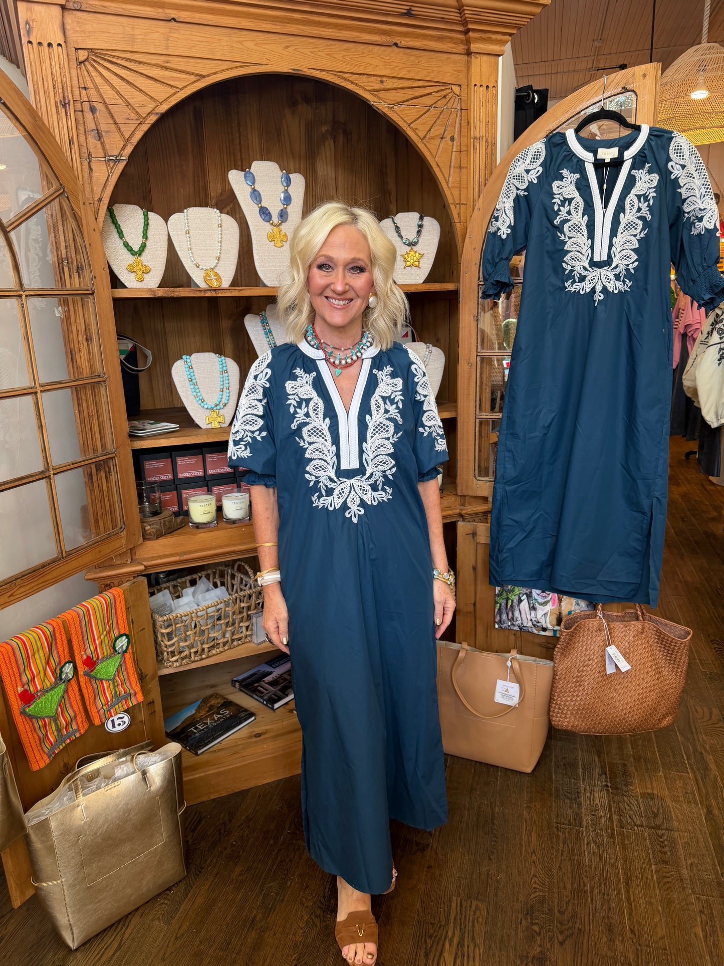 Braids and Embroidery Dress- navy