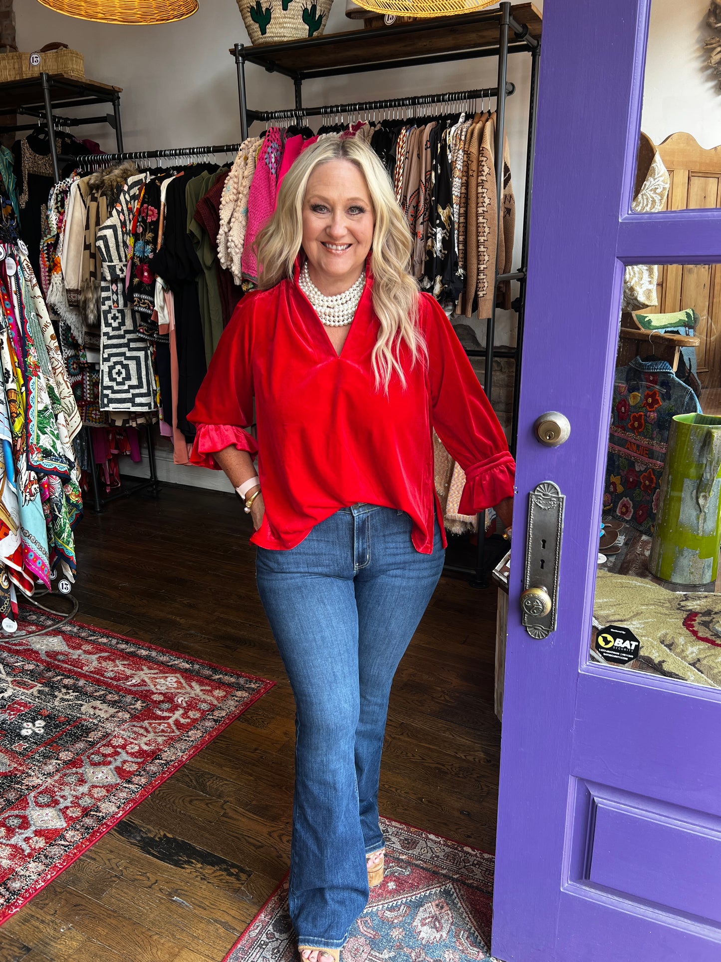 Gretchen Scott Mini Ruffneck Tunic- Red