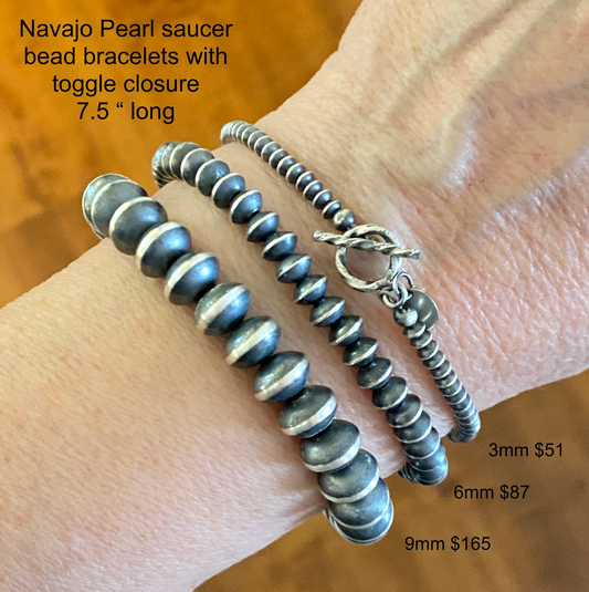 The "El Paso" Sterling Silver Navajo Pearl Saucer bead Bracelet with toggle clasp