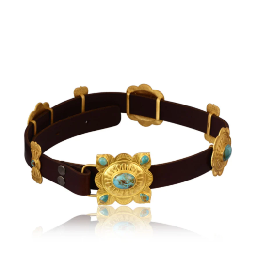 Christina Greene western charm turquoise and brass concho belt