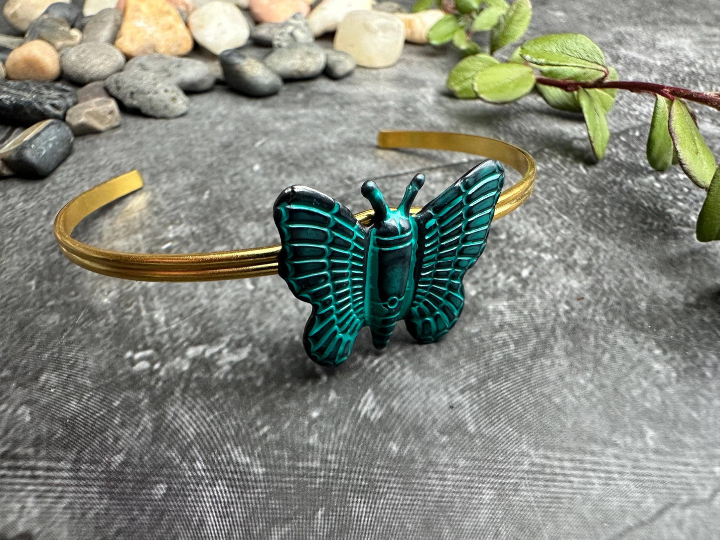 Butterfly Cuff Bracelet - Verdigris Patina Brass