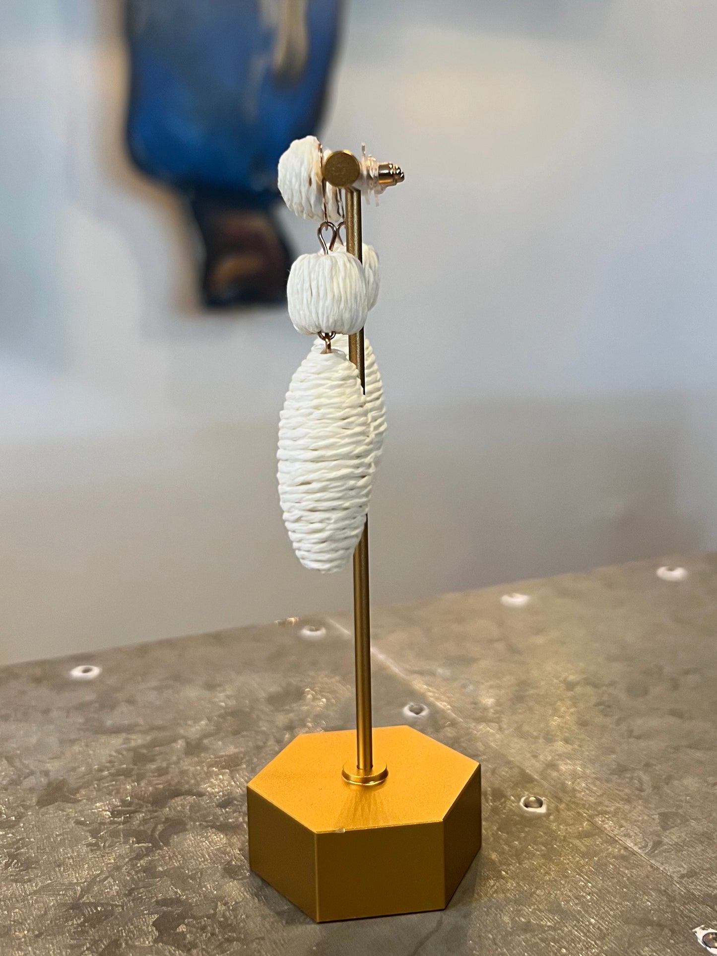 Cream Raffia Ball Drop Earrings