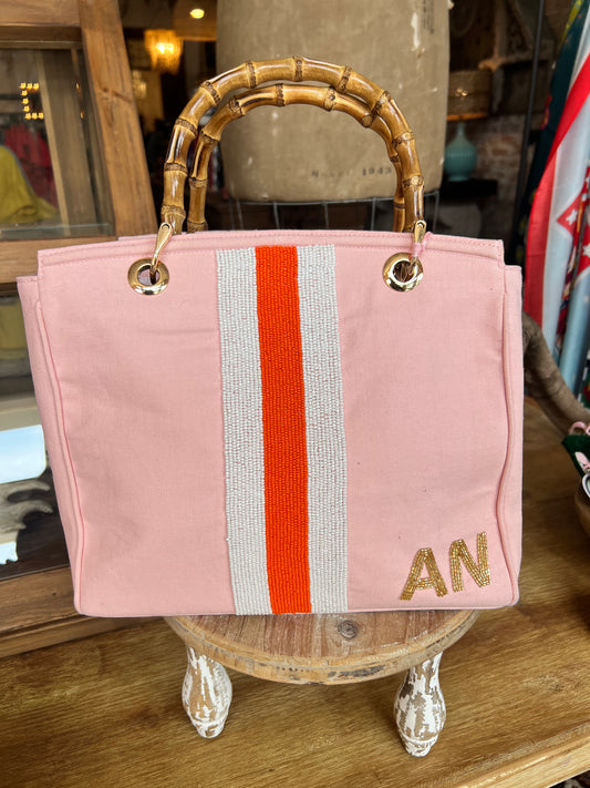 Customizable Striped Cane Handle Tote