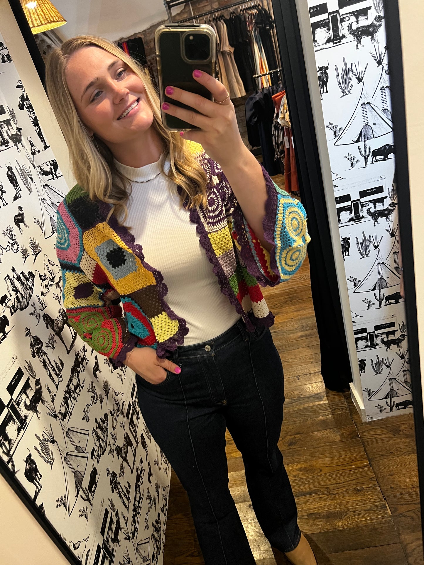 The "Willa" Granny Hand Crochet Color Block Jacket