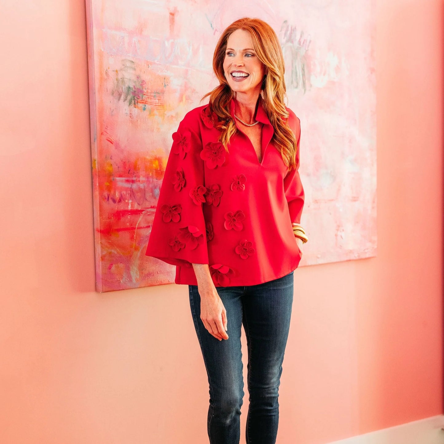 Caryn Lawn "Audrey" Top- Red