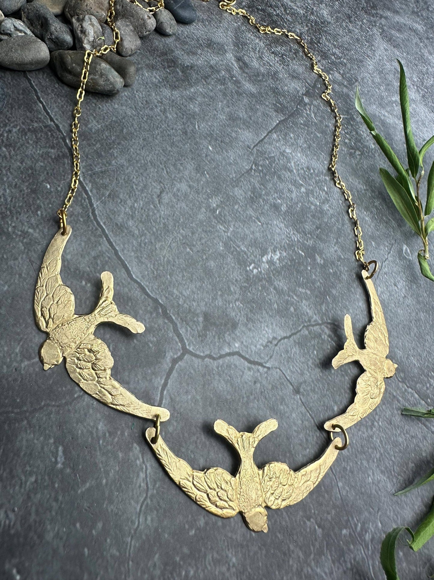 Bird Statement Necklace – Brass Swallow Collar Necklace – Na