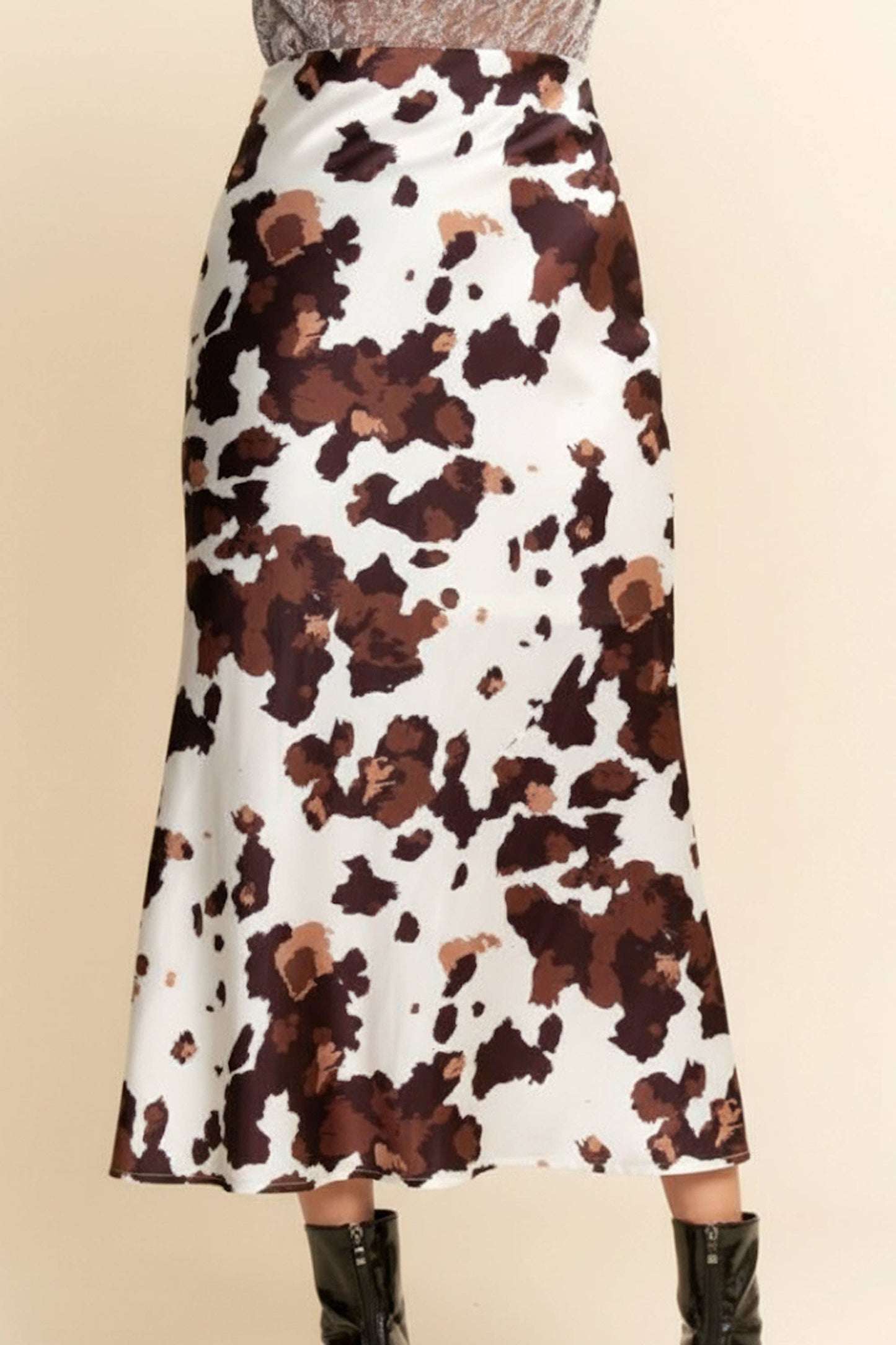 SATIN POLKA DOT PRINT MIDI SKIRT