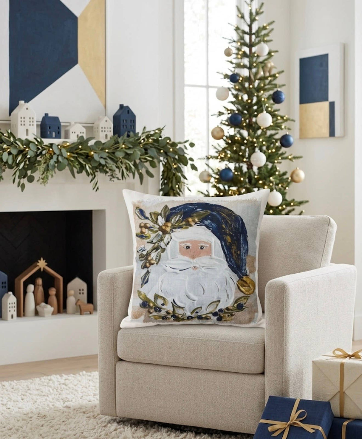 Southern Cotton Mill - Navy Santa Pillow