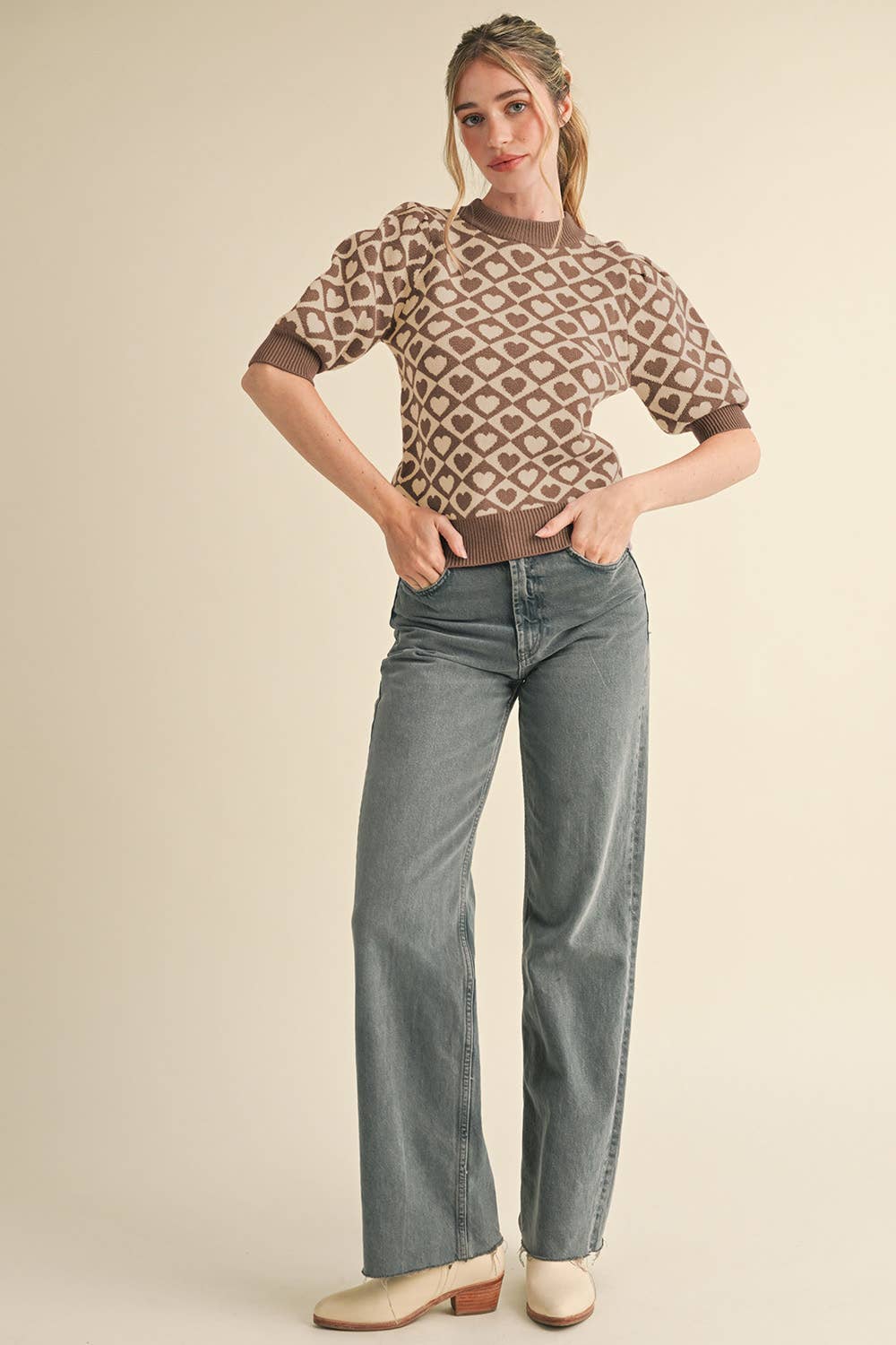 &MERCI - CHECKERED HEART PATTERN SWEATER MSW10678