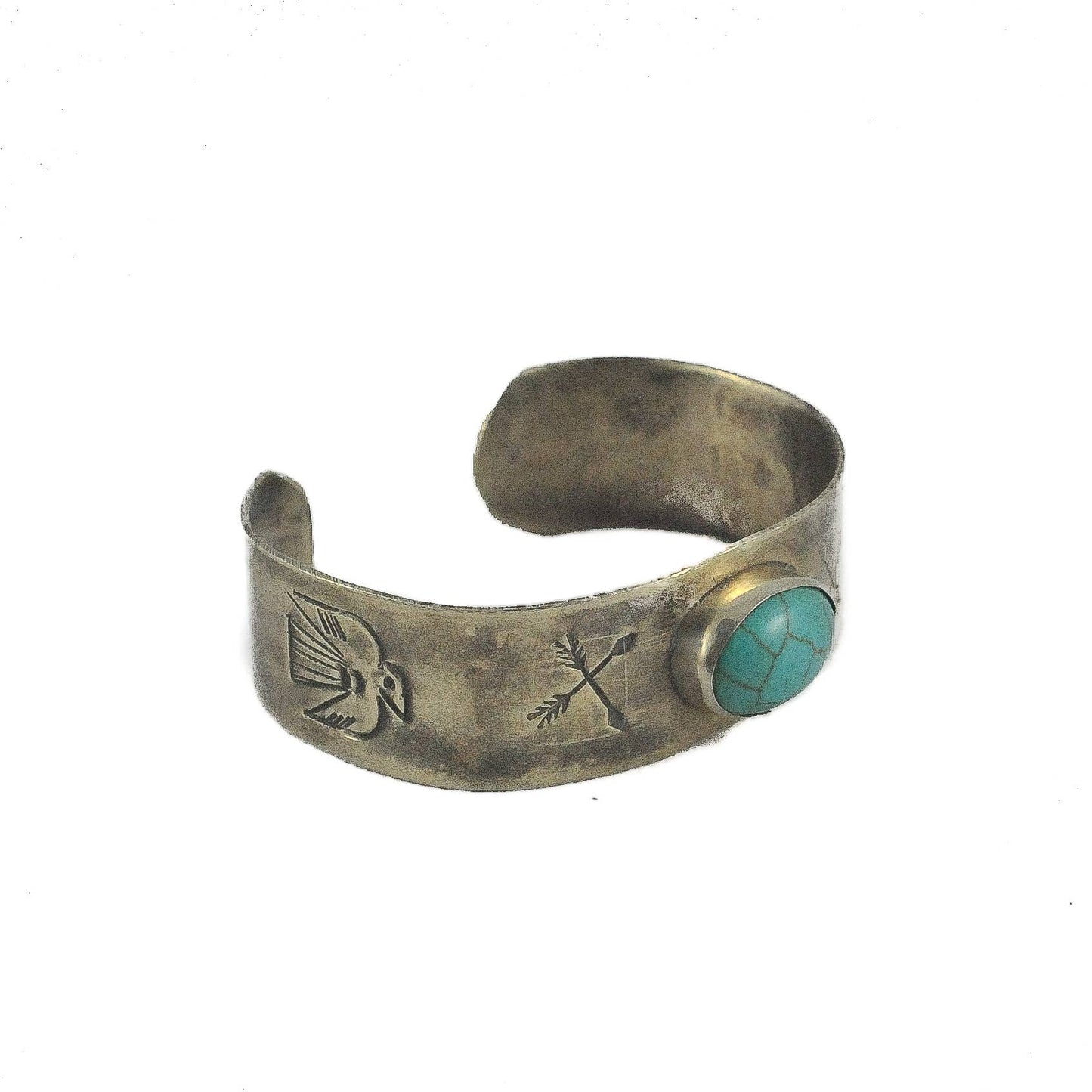1 Stone Bracelet with turquoise and Thunderbird stamping