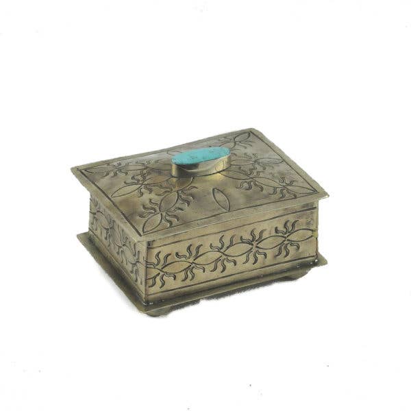 Small Stamped Silver Box with Turquoise