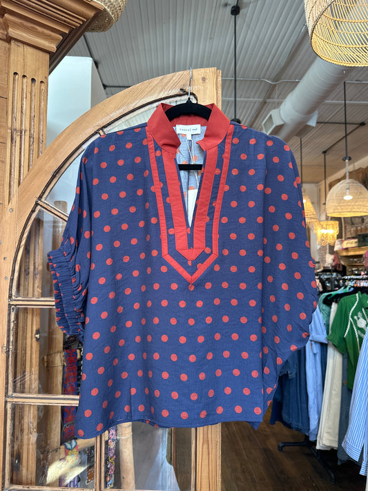 polka dot rust blouse