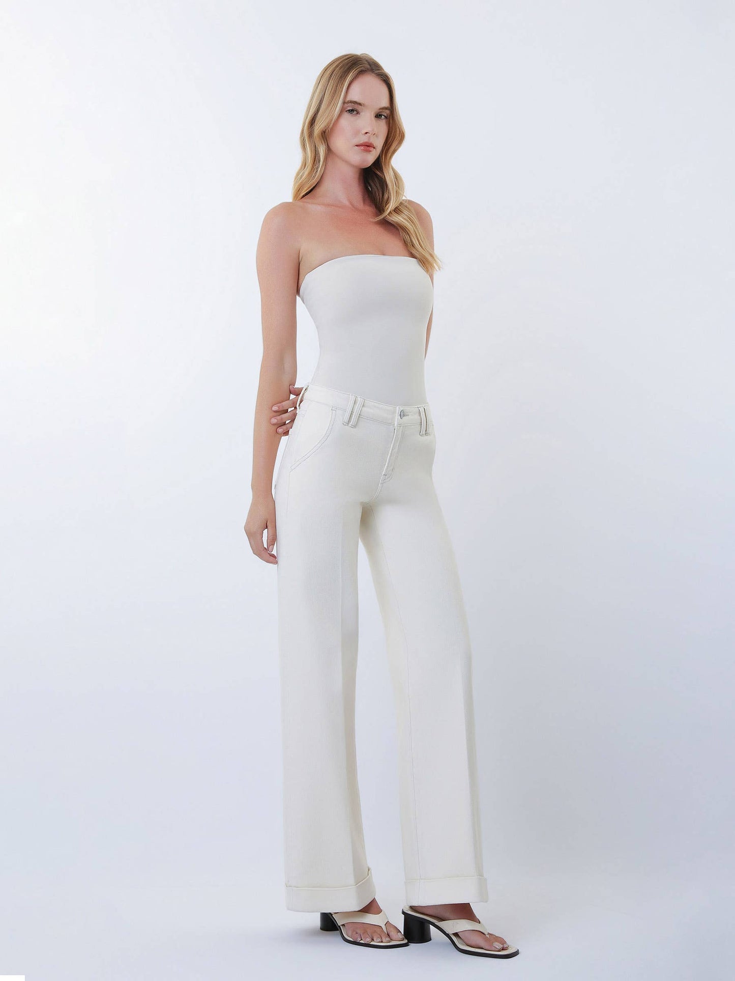 FLYING MONKEY - MID RISE TROUSER PRESSED CUFFED WIDE LEG JEANS F9151ECR