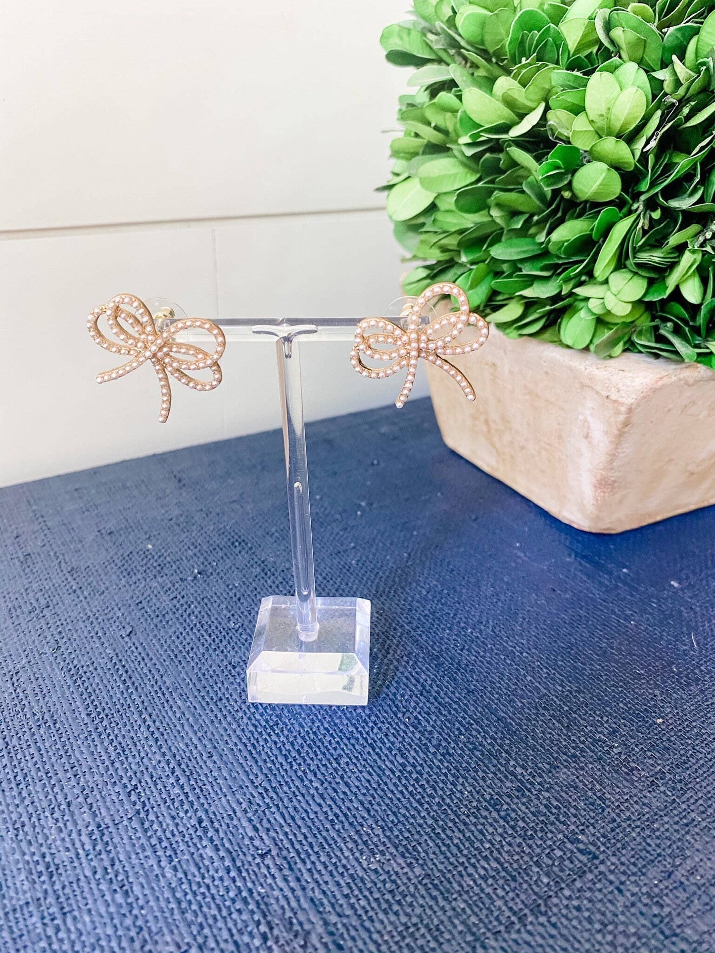 Dainty Pearl Bow Earrings