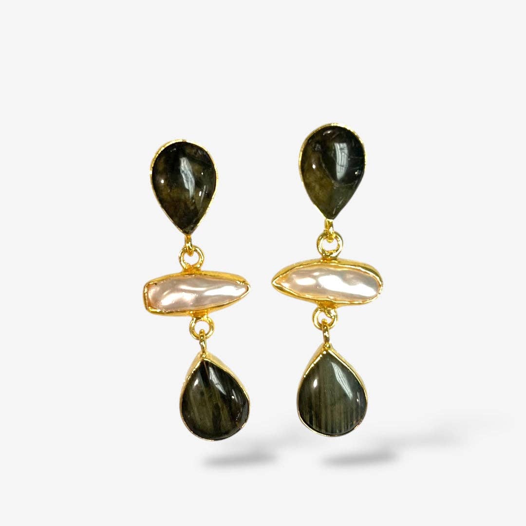 NATURAL STONE PEARL DANGLE EARRINGS