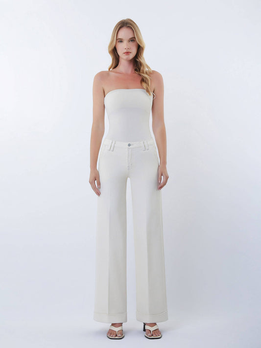 FLYING MONKEY - MID RISE TROUSER PRESSED CUFFED WIDE LEG JEANS F9151ECR