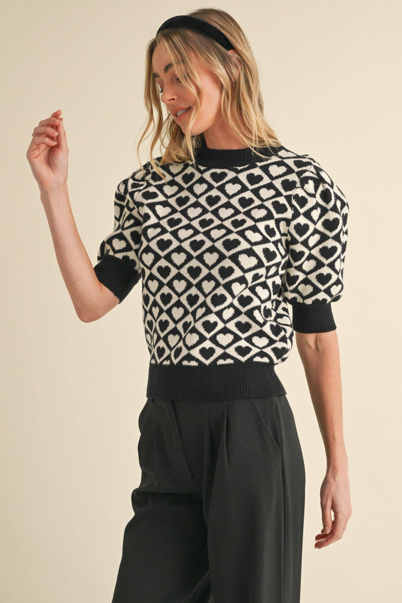 &MERCI - CHECKERED HEART PATTERN SWEATER MSW10678